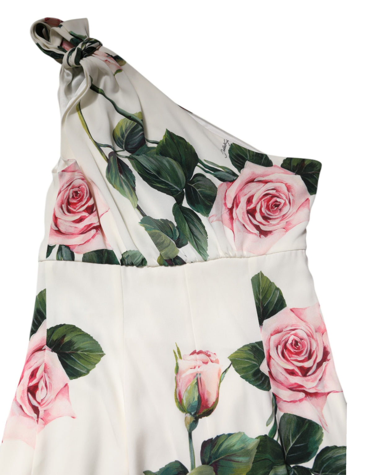 Dolce & Gabbana Weißes geblümtes Ein-Schulter-Midikleid