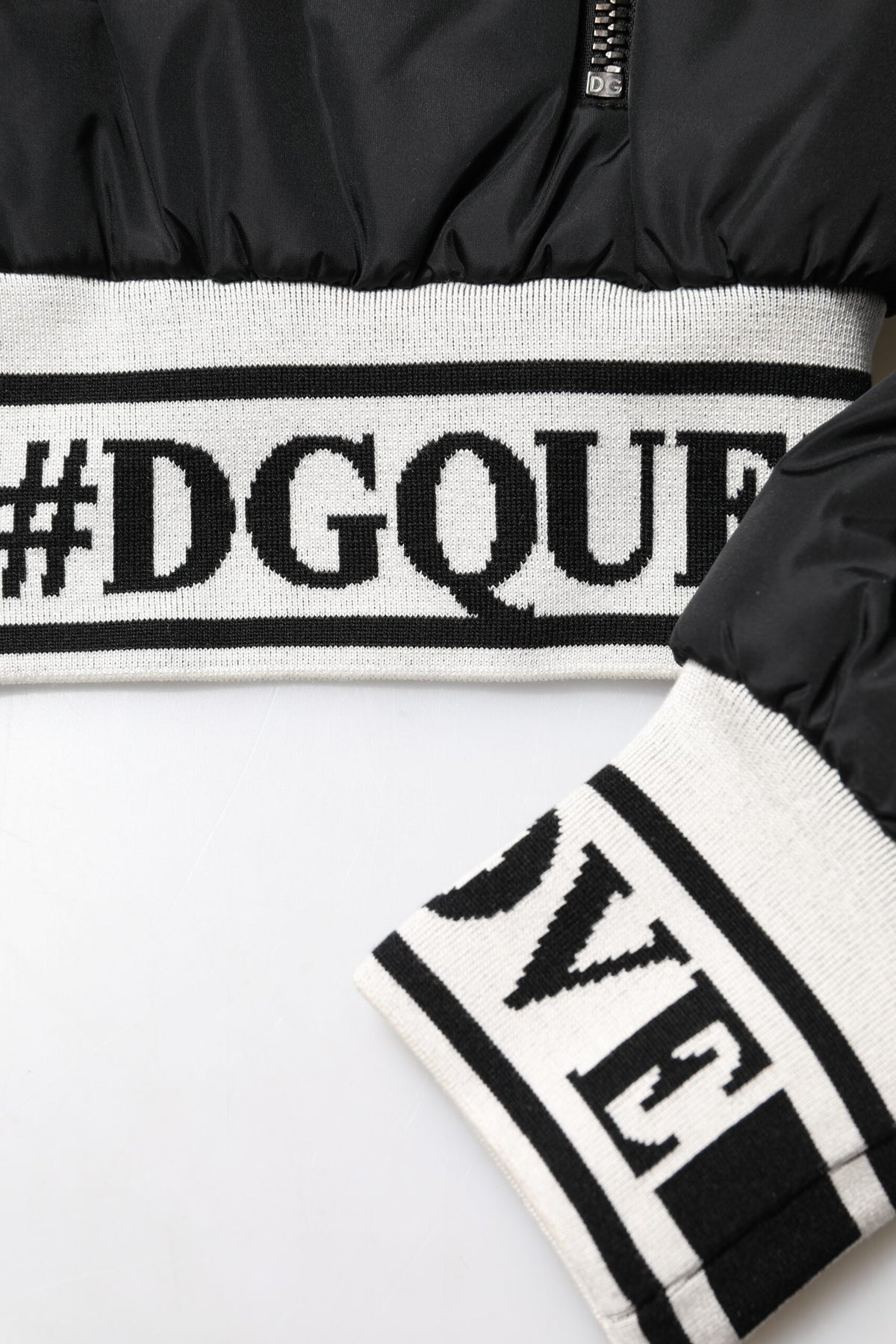 Dolce & Gabbana Schwarze Nylon #DGFamily Bomberjacke mit durchgehendem Reißverschluss