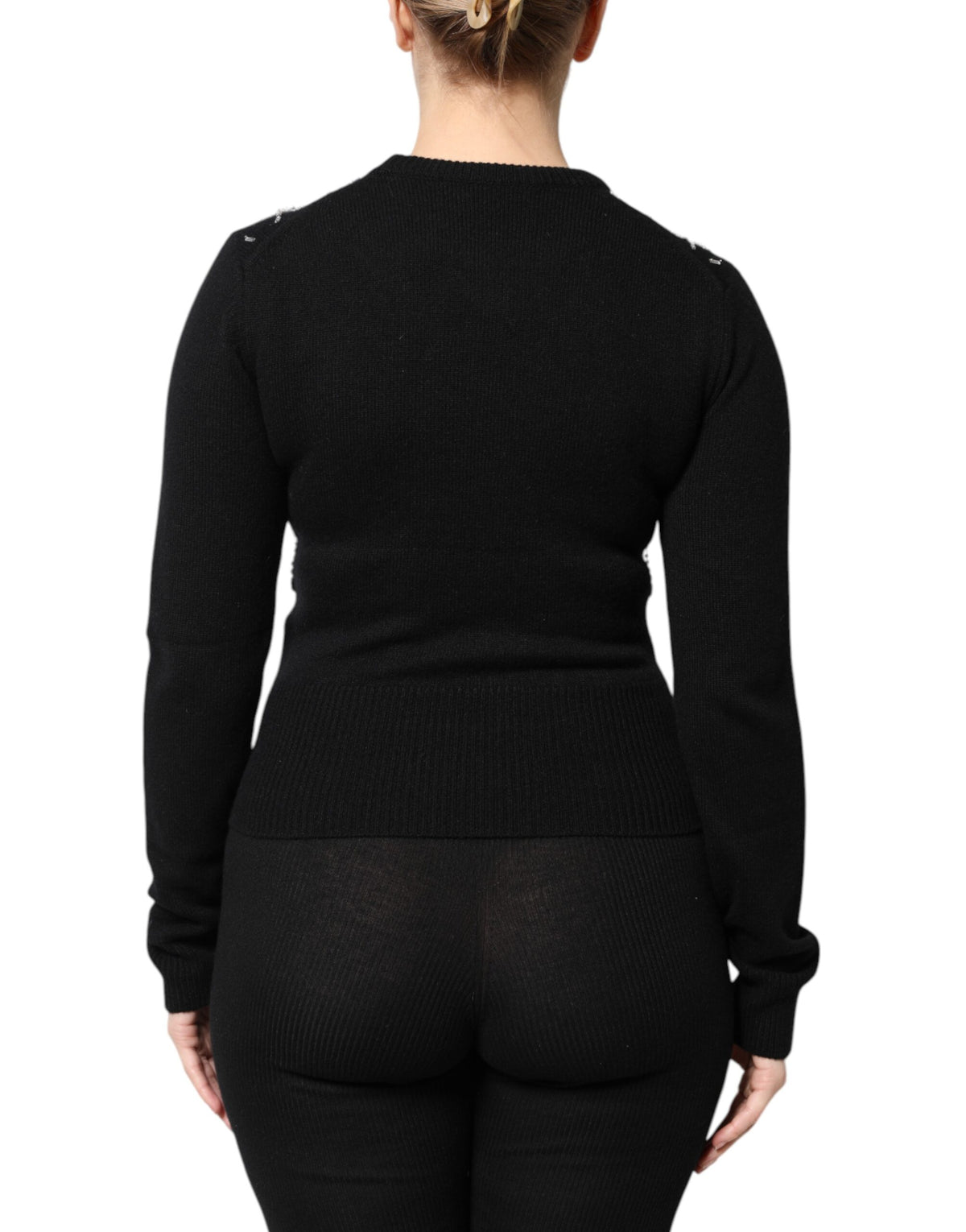 Dolce & Gabbana Schwarzes Kaschmir-Top mit langen Ärmeln und Verzierungen