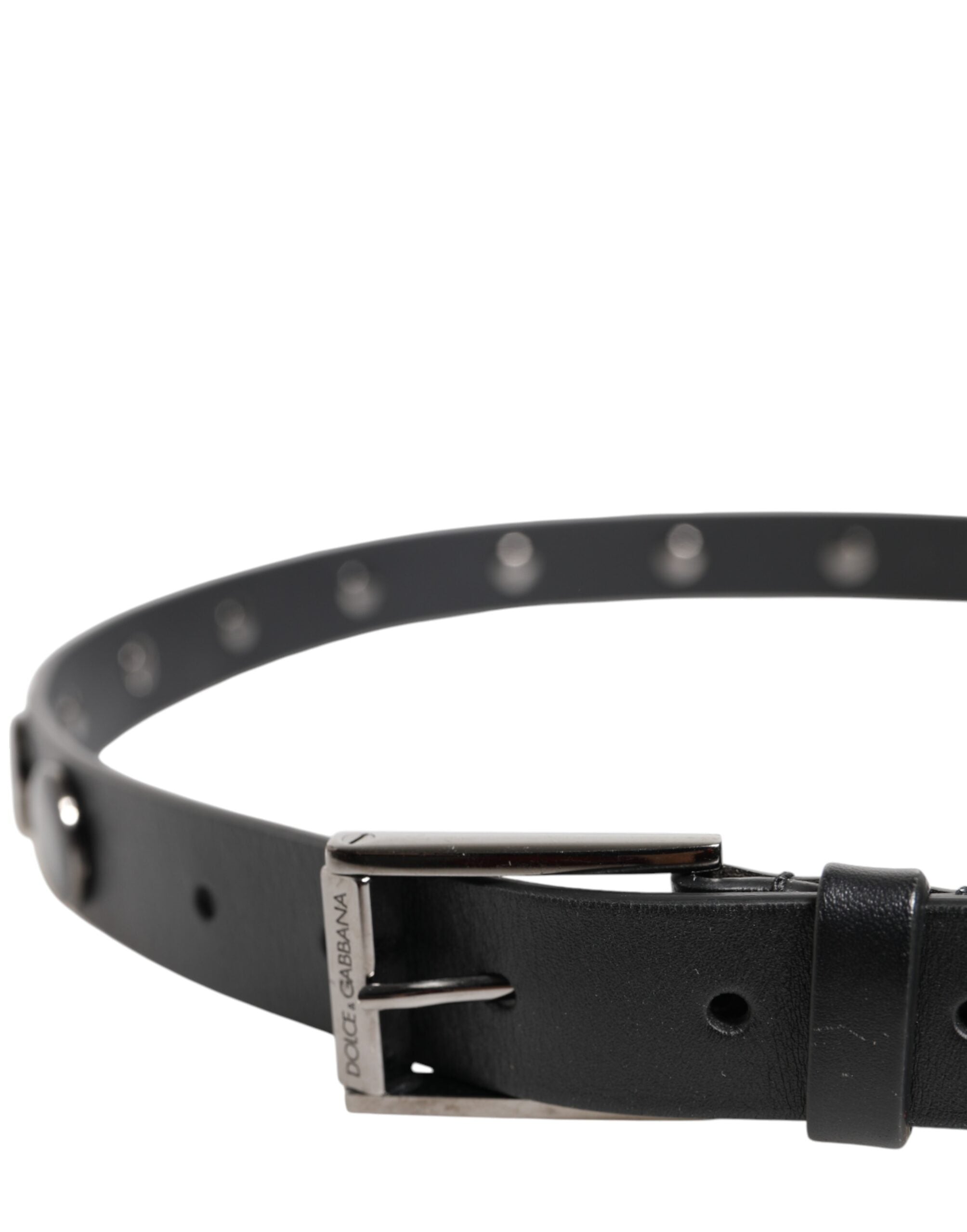 Dolce & Gabbana Schwarzer Luxus Leder DG Nieten Schnalle Gürtel