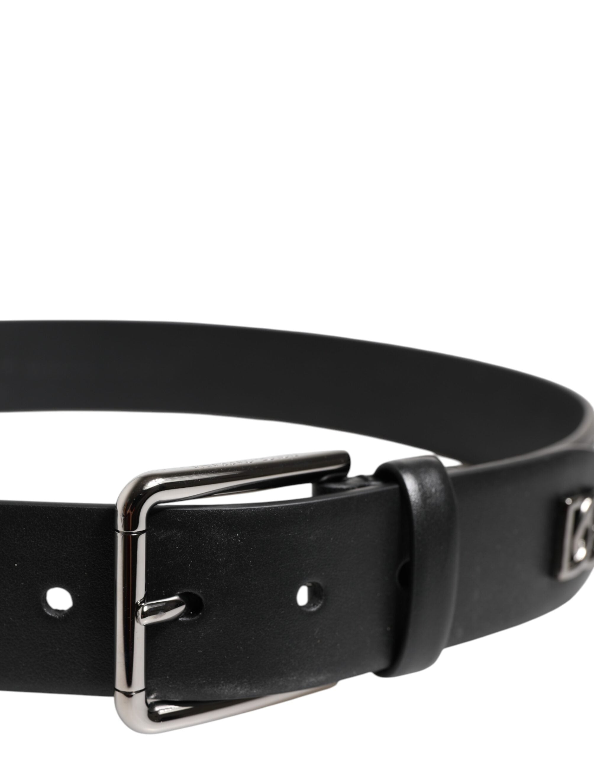 Dolce & Gabbana Schwarzer Kalbsleder Nietengürtel mit Silberschnalle