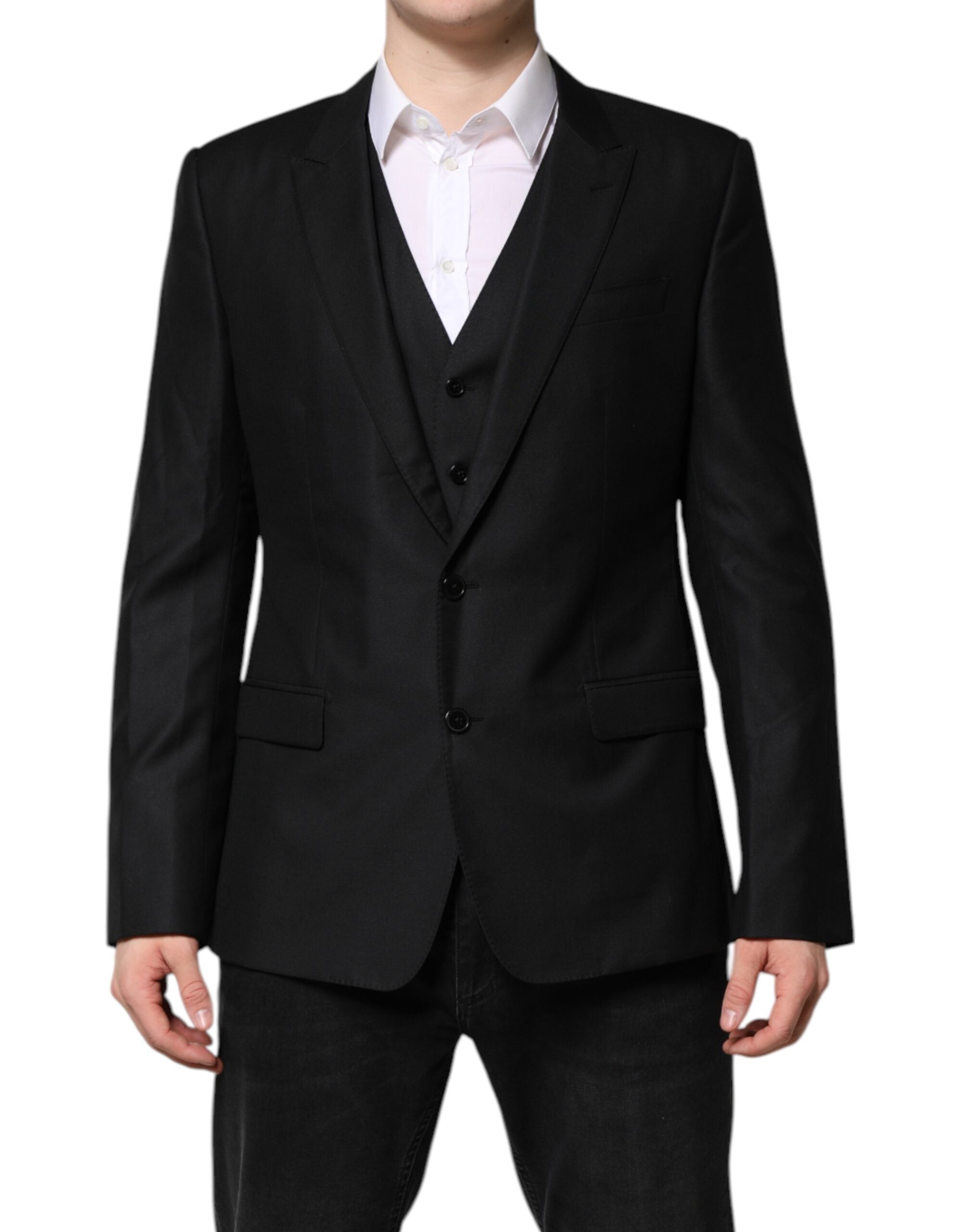 Dolce & Gabbana Schwarzer einreihiger Anzug 2 Stück Jacke
