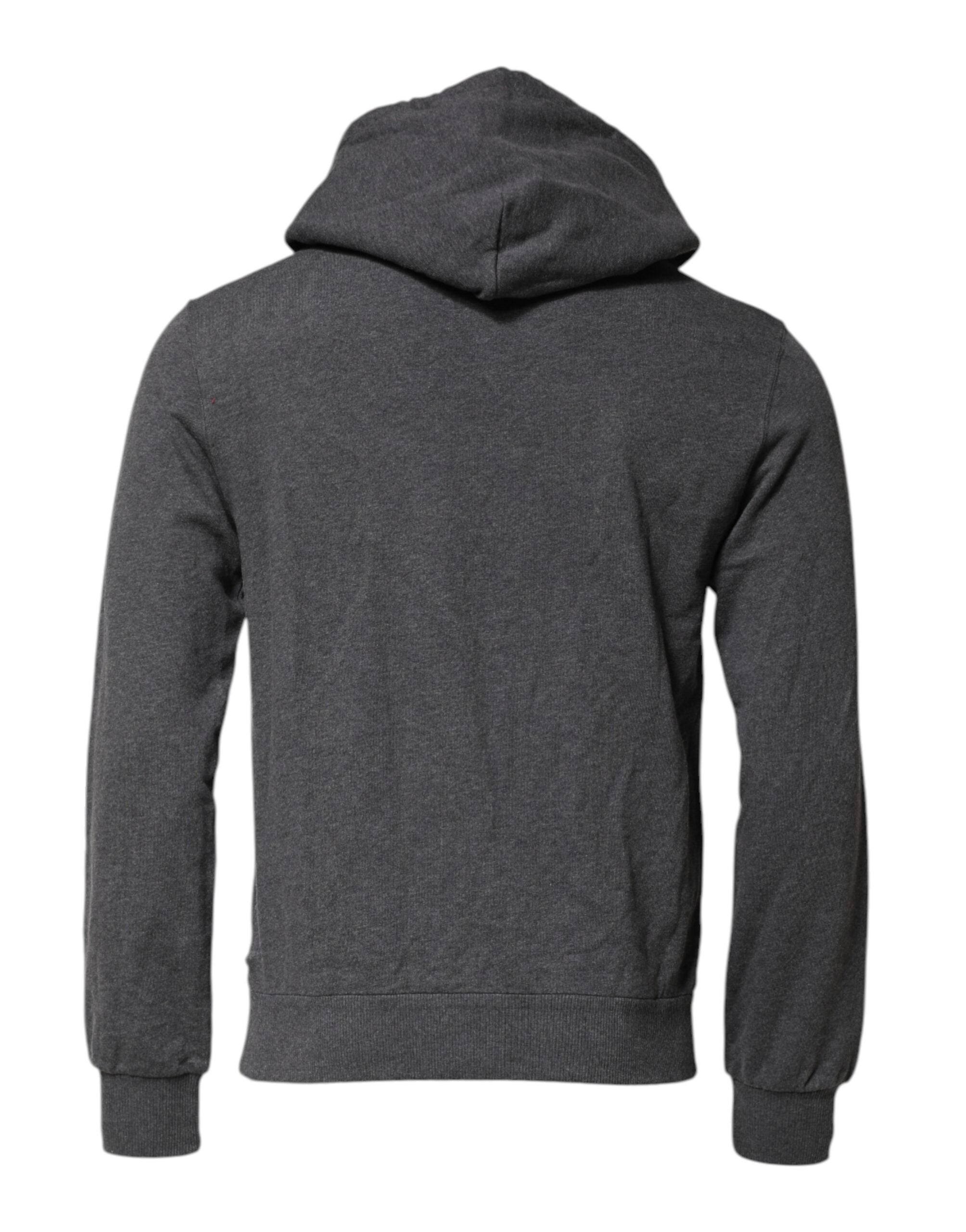 Dolce & Gabbana Graues Logo Patch Sweatshirt mit Kapuze Pullover