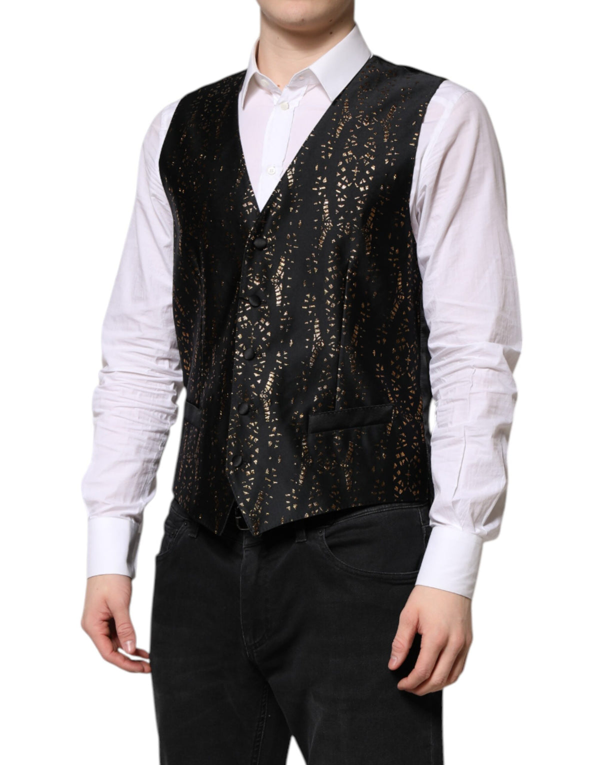 Dolce & Gabbana Schwarz Lurex Kleid Formal Männer Weste Weste