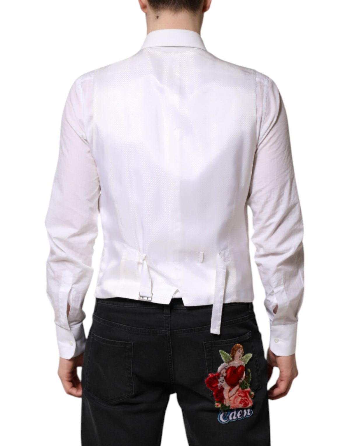 Dolce & Gabbana Weißes Paillettenkleid Formelle Weste Weste