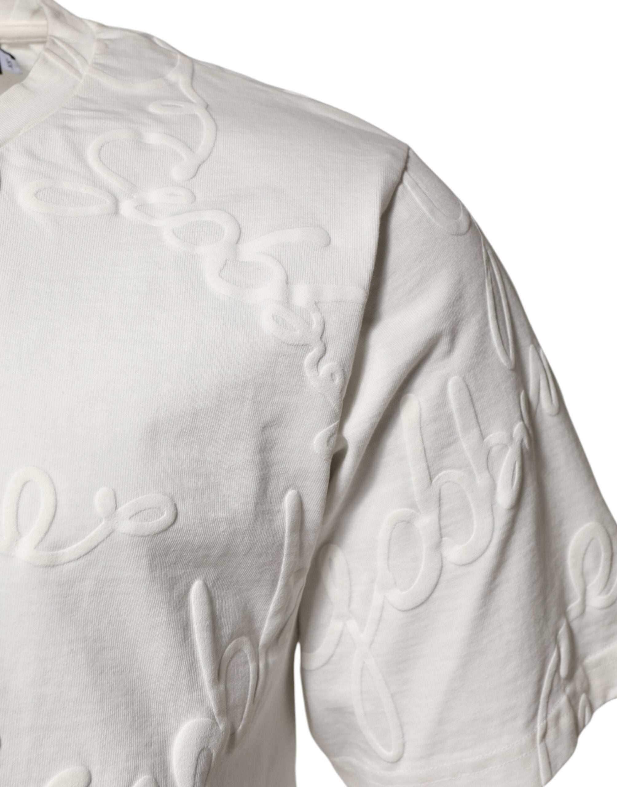 Dolce & Gabbana Weißes T-Shirt mit Rundhalsausschnitt und Logoprägung aus Baumwolle