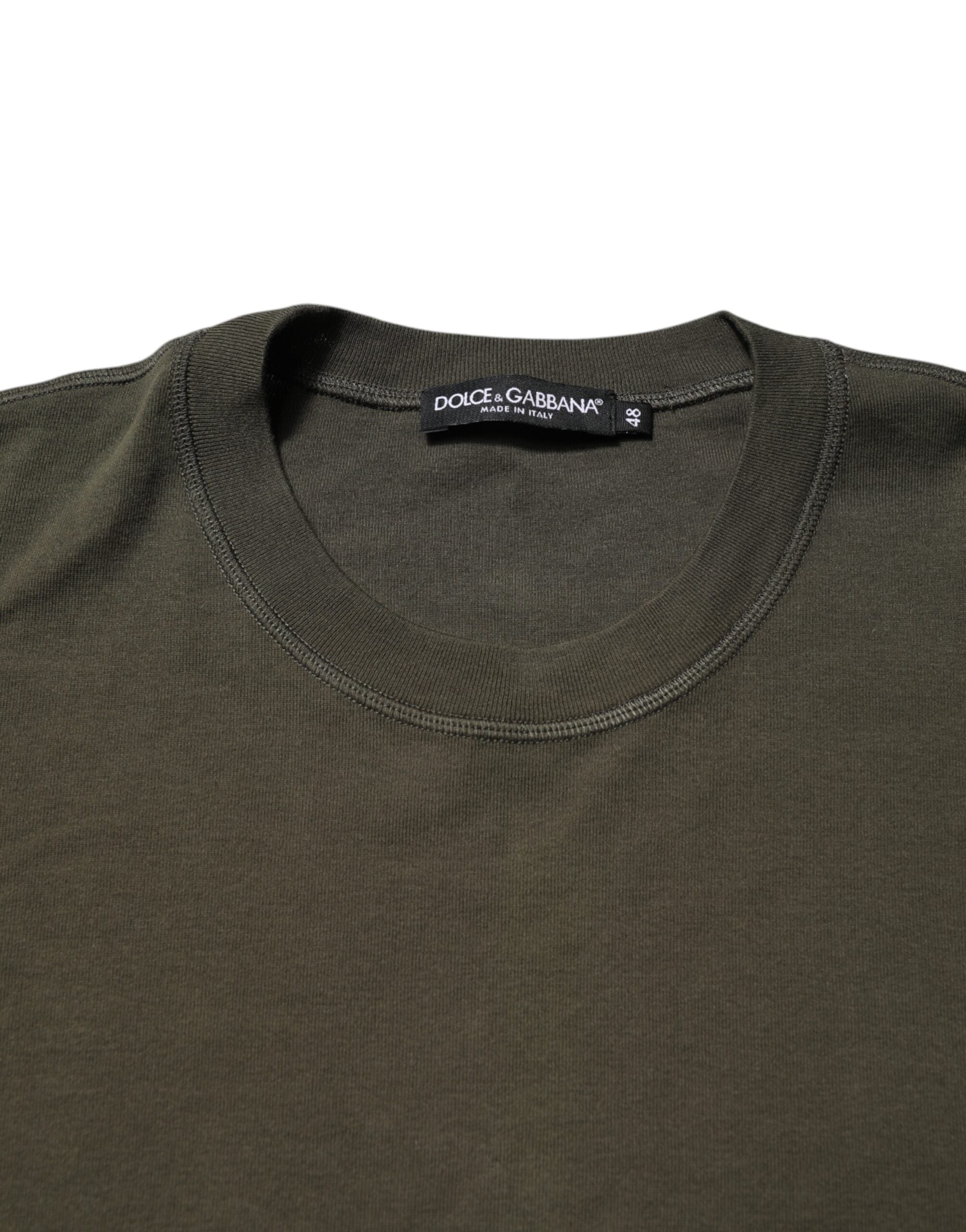 Dolce & Gabbana Dunkelgrünes T-Shirt mit langen Ärmeln und Rundhalsausschnitt