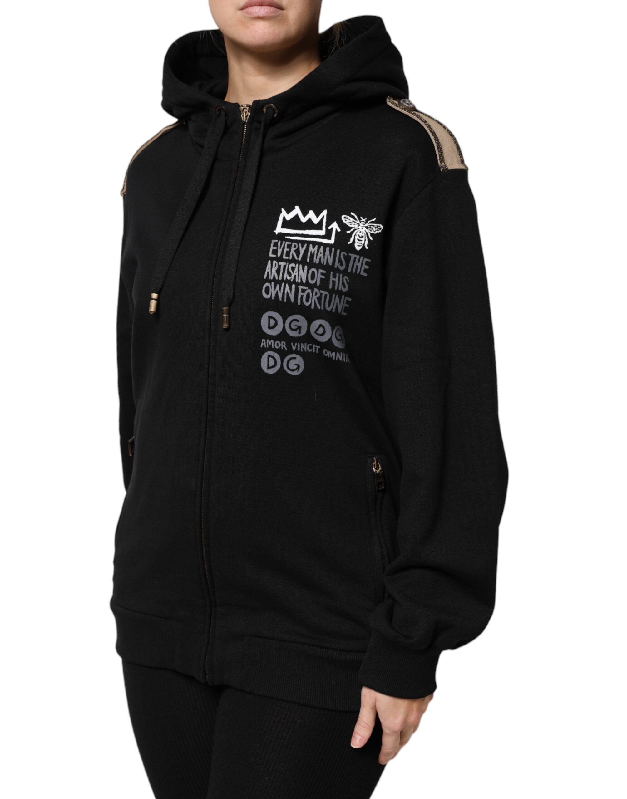 Dolce & Gabbana Schwarzes Logo Sweatshirt mit Kapuze und Reißverschluss