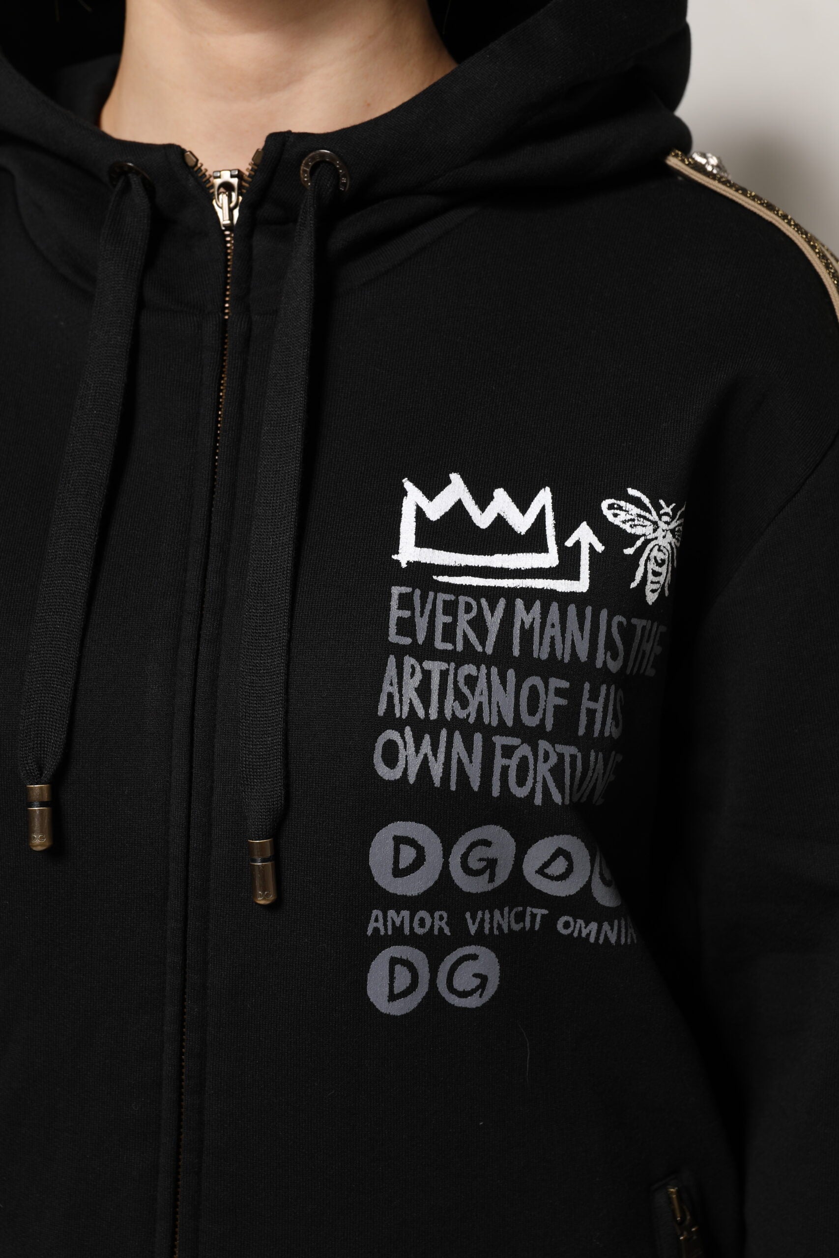 Dolce & Gabbana Schwarzes Logo Sweatshirt mit Kapuze und Reißverschluss