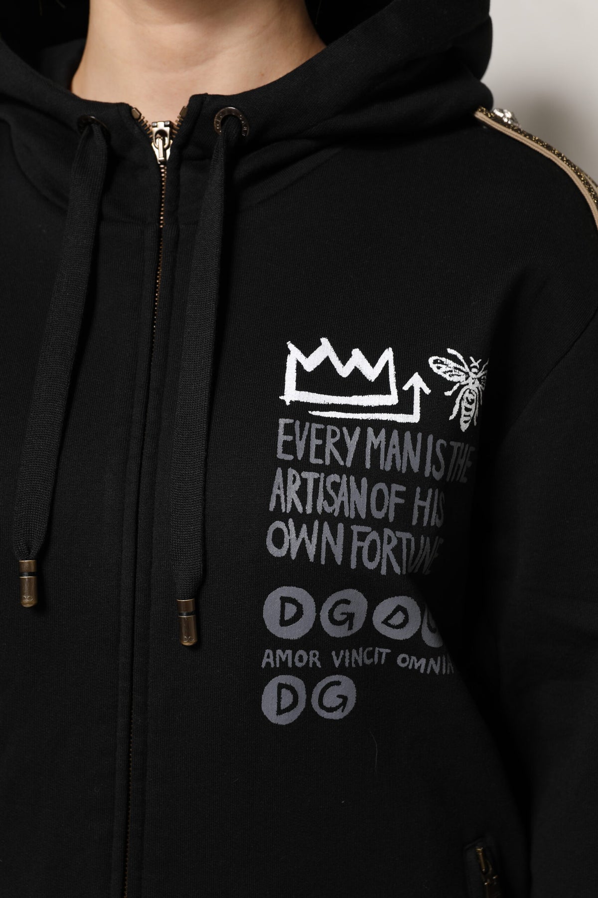 Dolce & Gabbana Schwarzes Logo Sweatshirt mit Kapuze und Reißverschluss