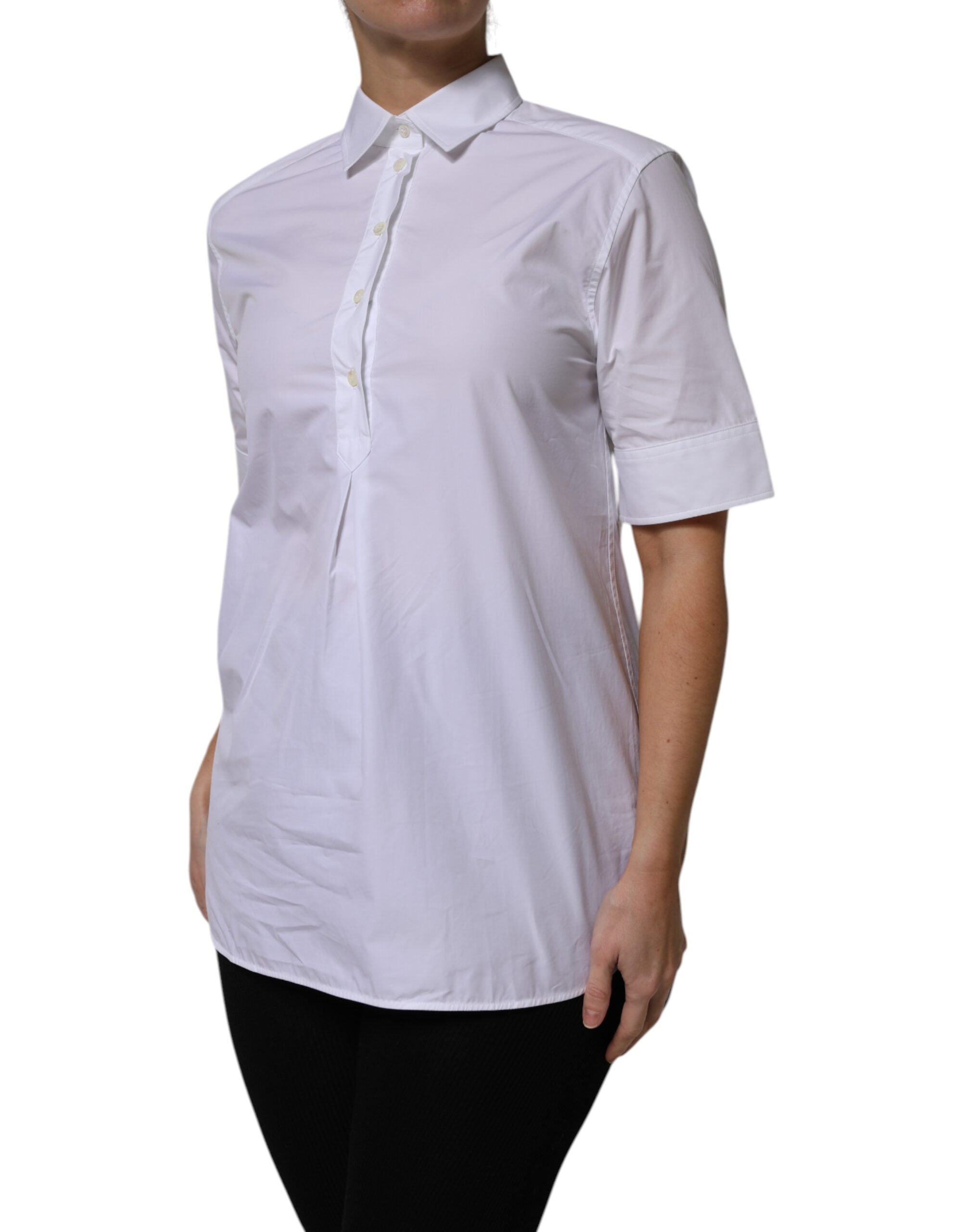 Dolce & Gabbana Kurzes weißes Poloshirt aus Baumwolle mit Kragen