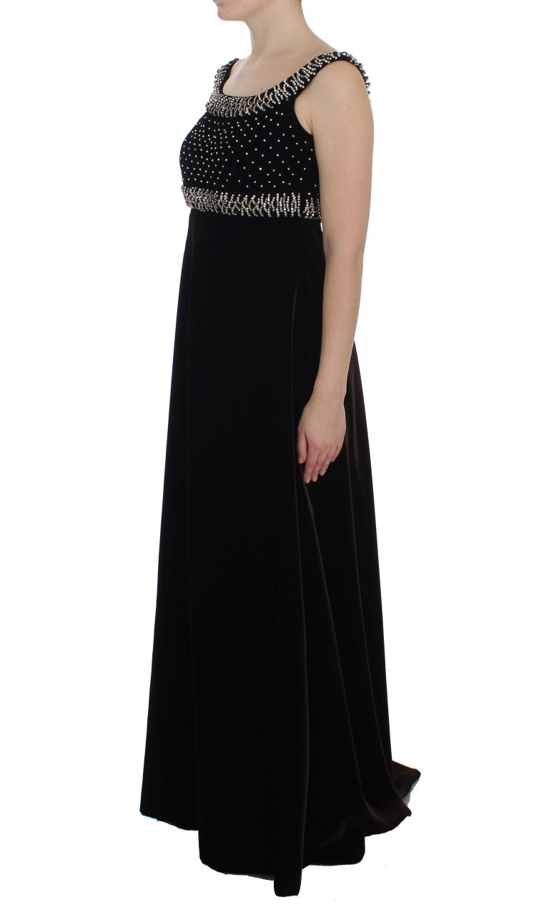 Dolce & Gabbana Braunes Samt-Kristall-Etuikleid