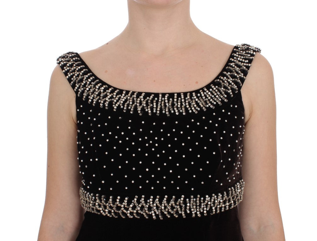 Dolce & Gabbana Braunes Samt-Kristall-Etuikleid
