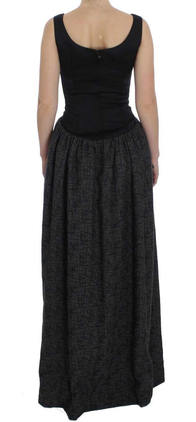 Dolce & Gabbana Schwarzes graues Etuikleid in voller Länge