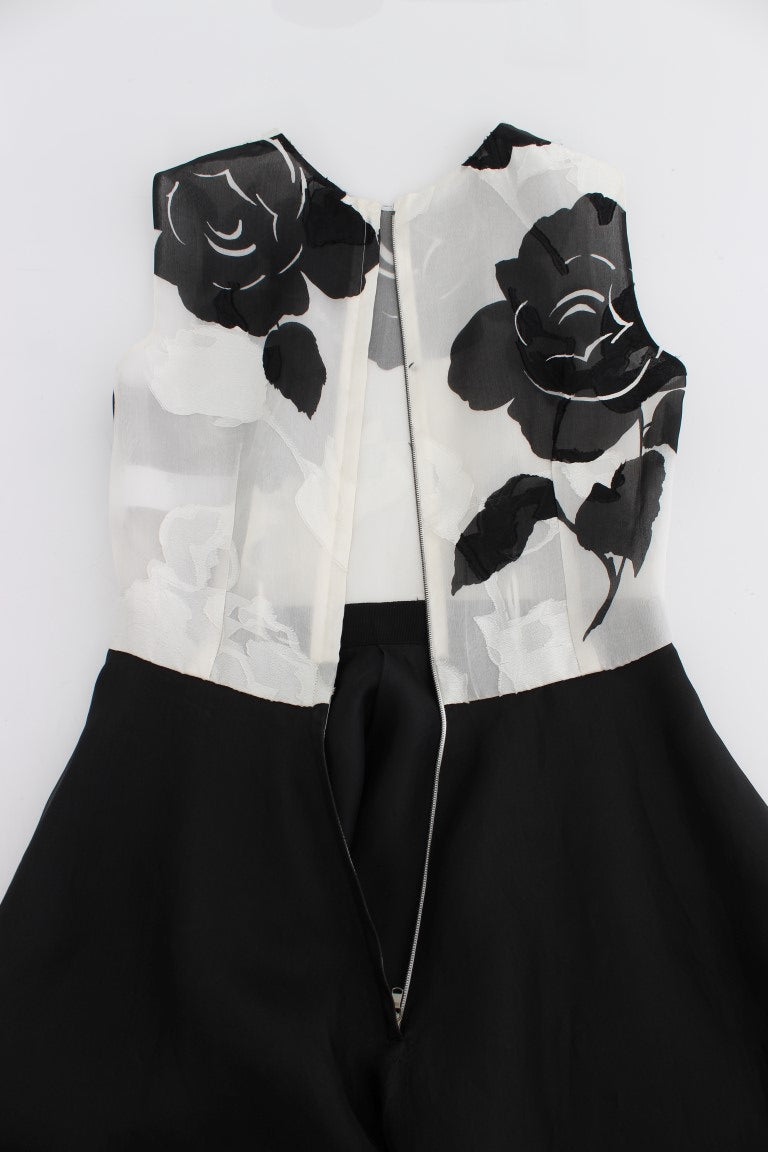 Dolce & Gabbana Schwarz Weiß Floral Seiden Etuikleid