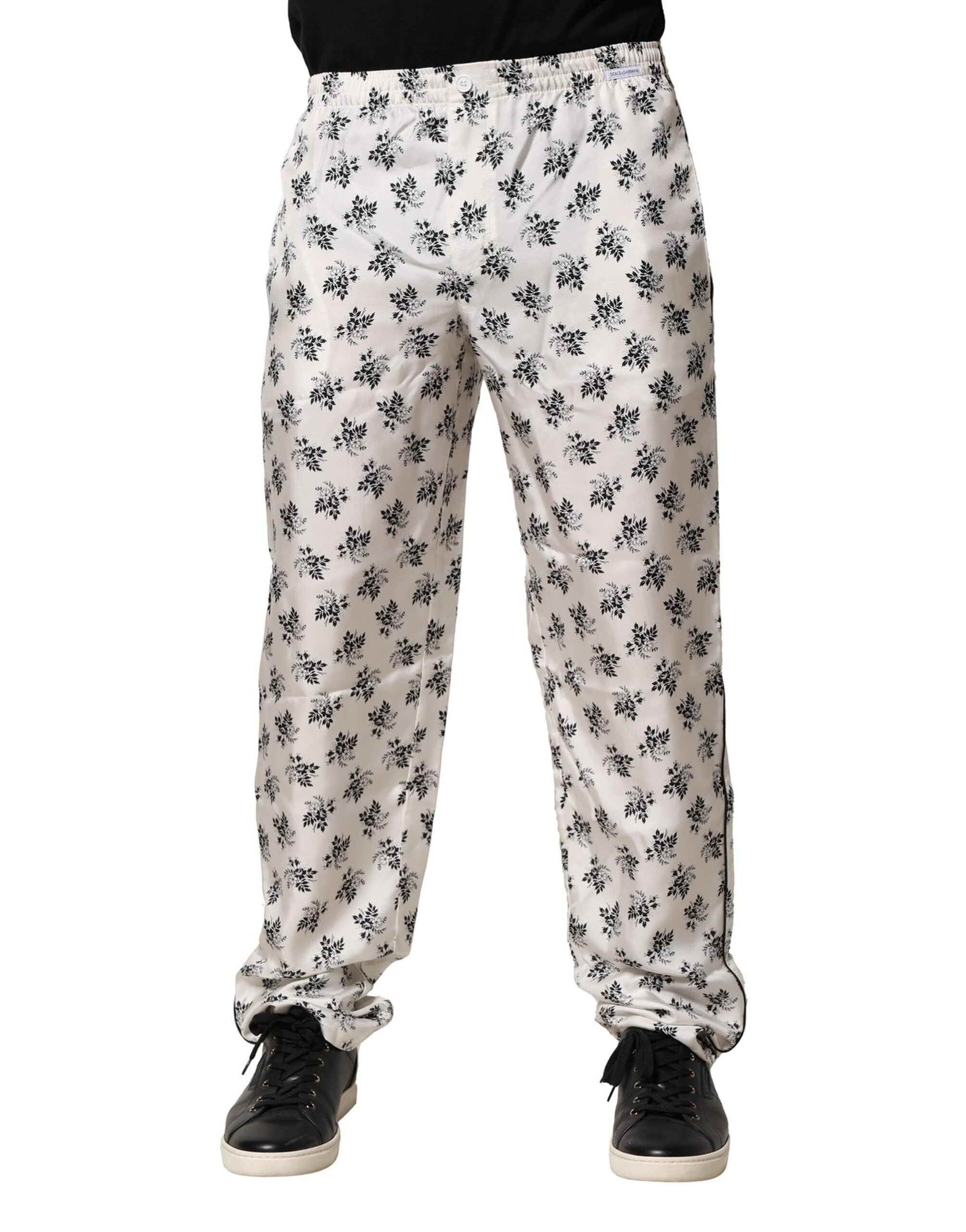 Dolce & Gabbana Weiße, geblümte Seiden-Lounge-Hose
