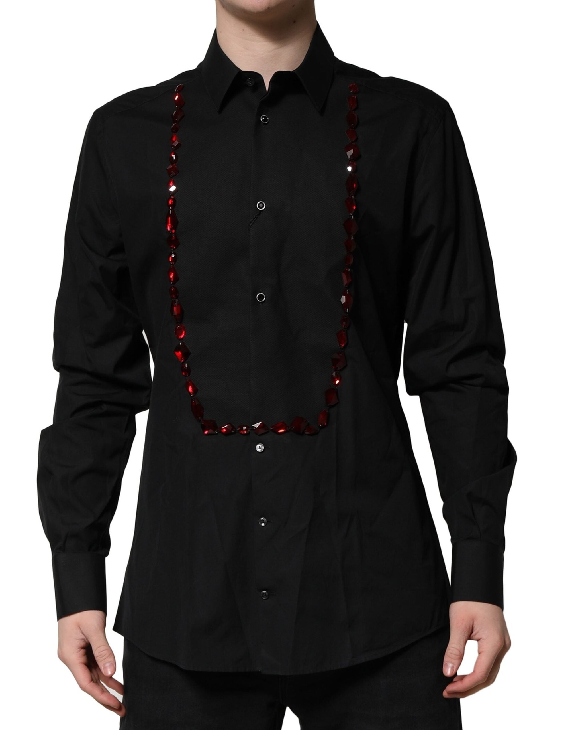 Dolce & Gabbana Schwarzes Kristall GOLD Formales Herrenhemd