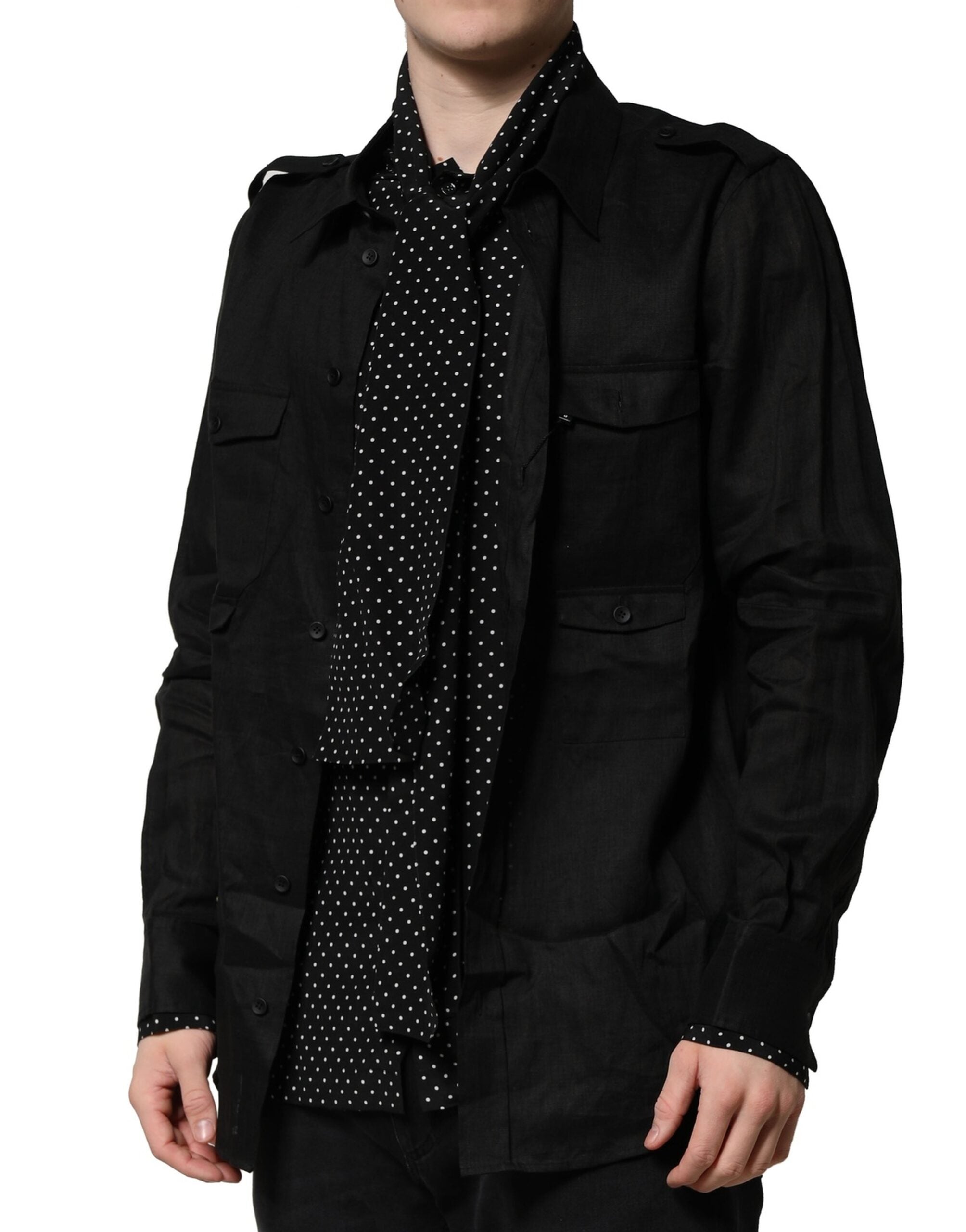 Dolce & Gabbana Schwarzes Polka Dot Kragen Krawatte Halsausschnitt Casual Shirt