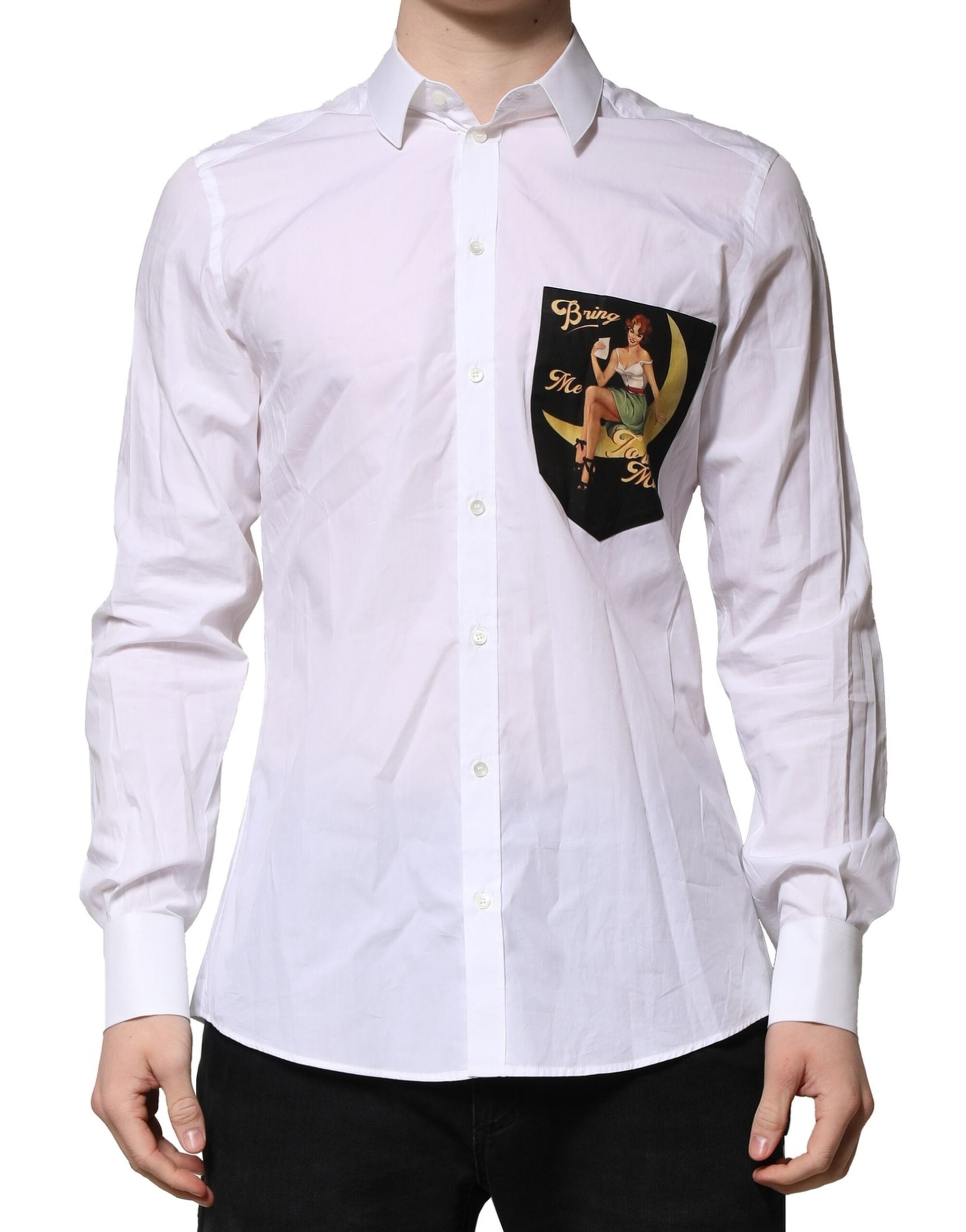 Dolce & Gabbana Weißes MARTINI Langärmeliges Herrenhemd Formal