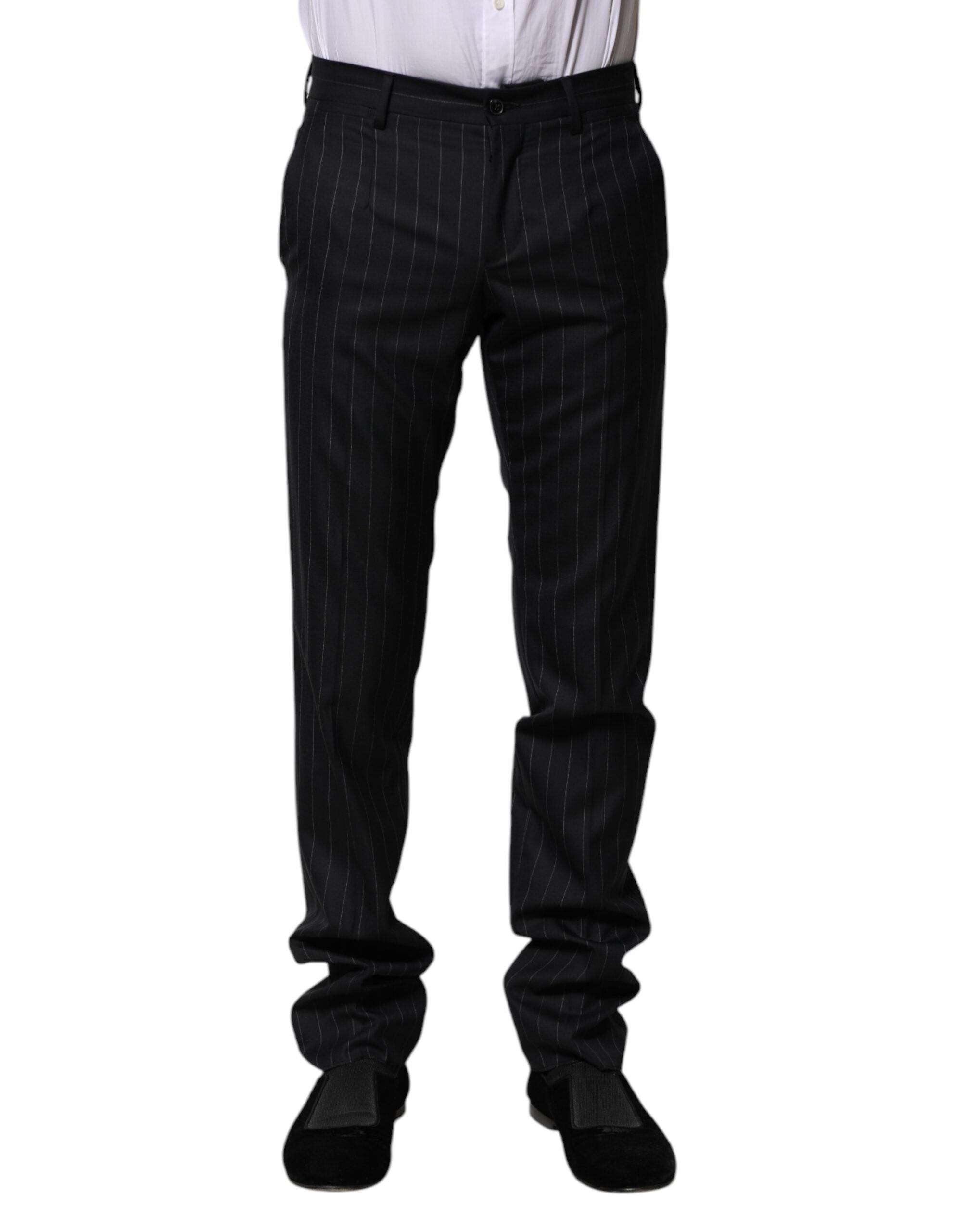 Dolce & Gabbana Gestreifte formelle Hose aus schwarzer Wolle