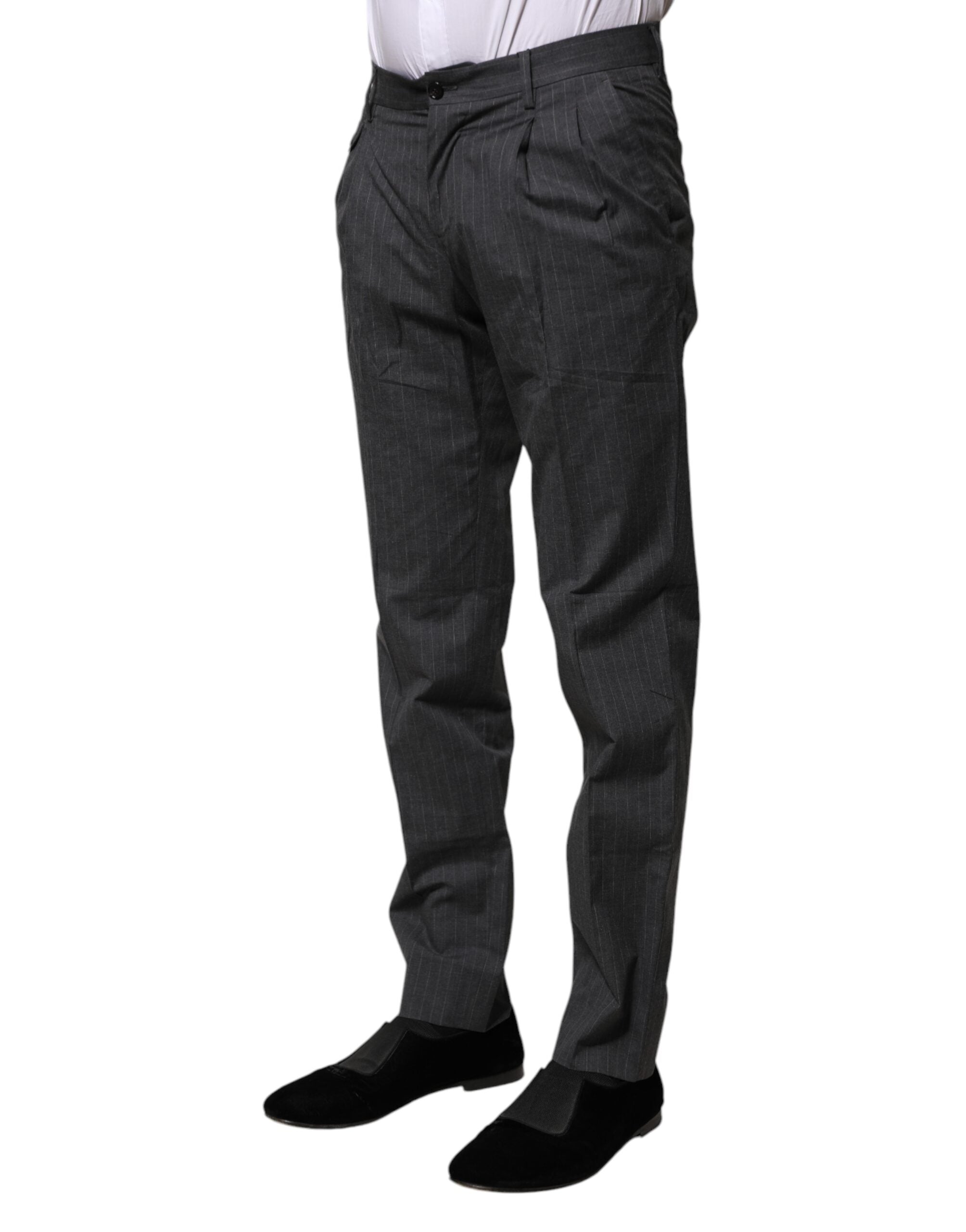 Dolce & Gabbana Graue gestreifte formelle Hose aus Baumwolle