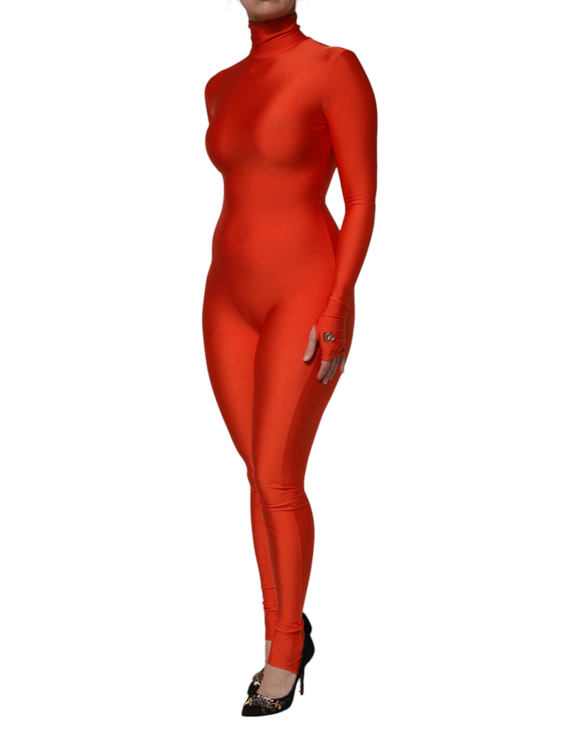Dolce & Gabbana Rotes Nylon-Rollkragen-Bodycon-Jumpsuit-Kleid