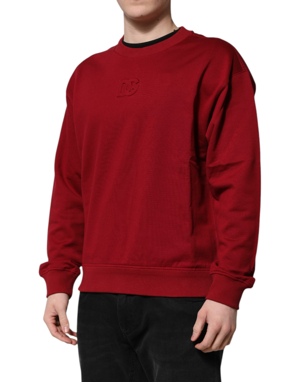 Dolce & Gabbana Roter Rundhalspullover aus Baumwolle mit Logo-Prägung