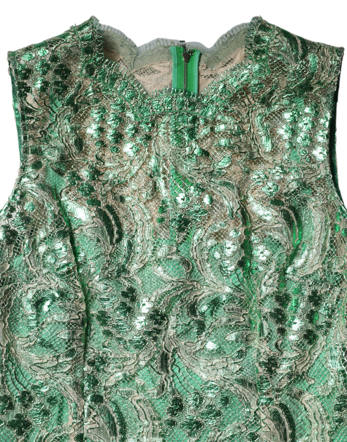 Dolce & Gabbana Grünes Midikleid aus geblümter Spitze aus Baumwolle