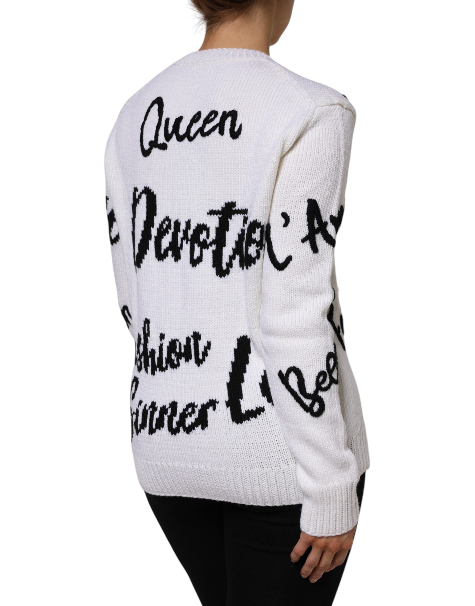 Dolce & Gabbana Weißer Pullover mit Rundhalsausschnitt aus Wolle