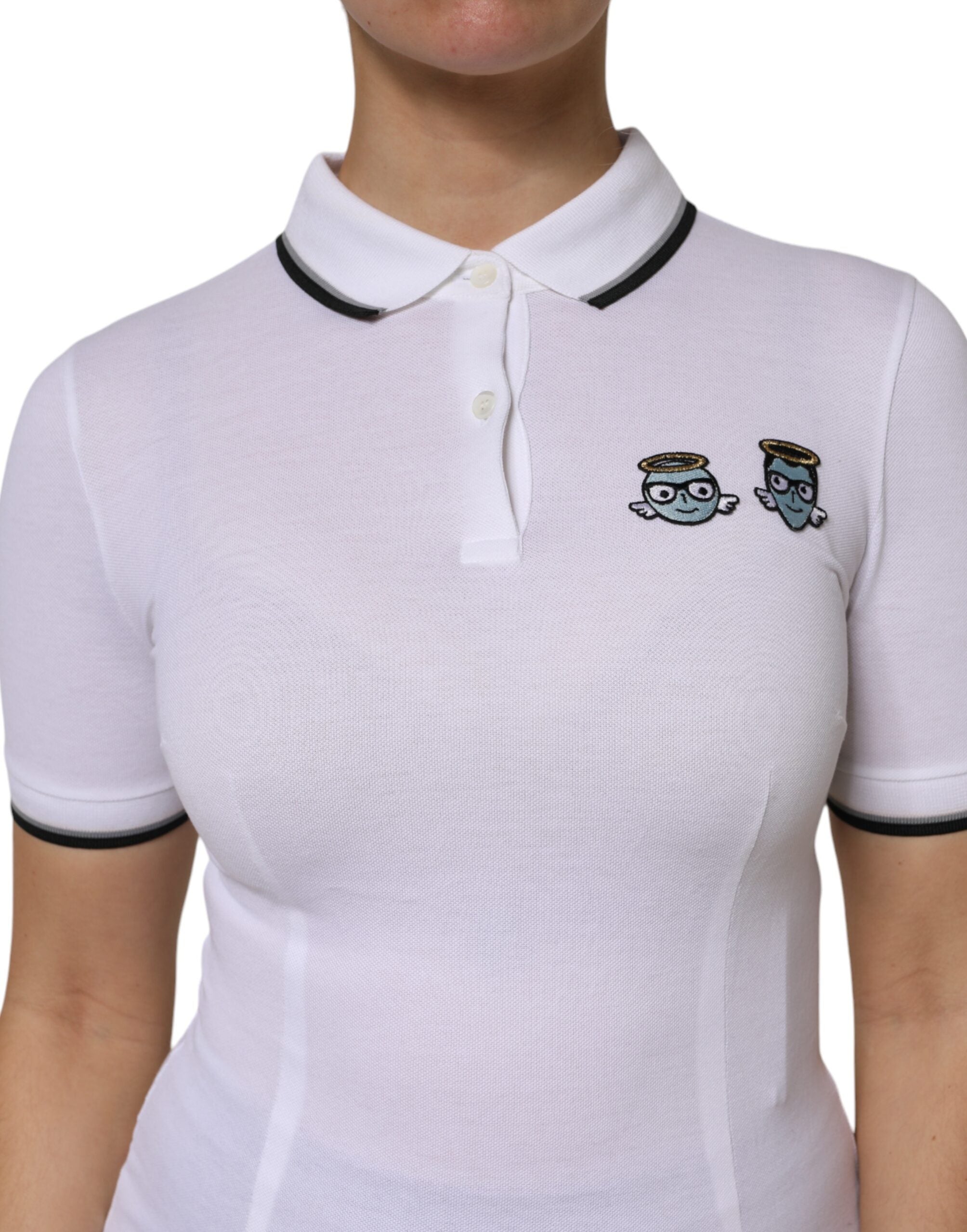Dolce & Gabbana Kurzes weißes Poloshirt aus Baumwolle mit Kragen