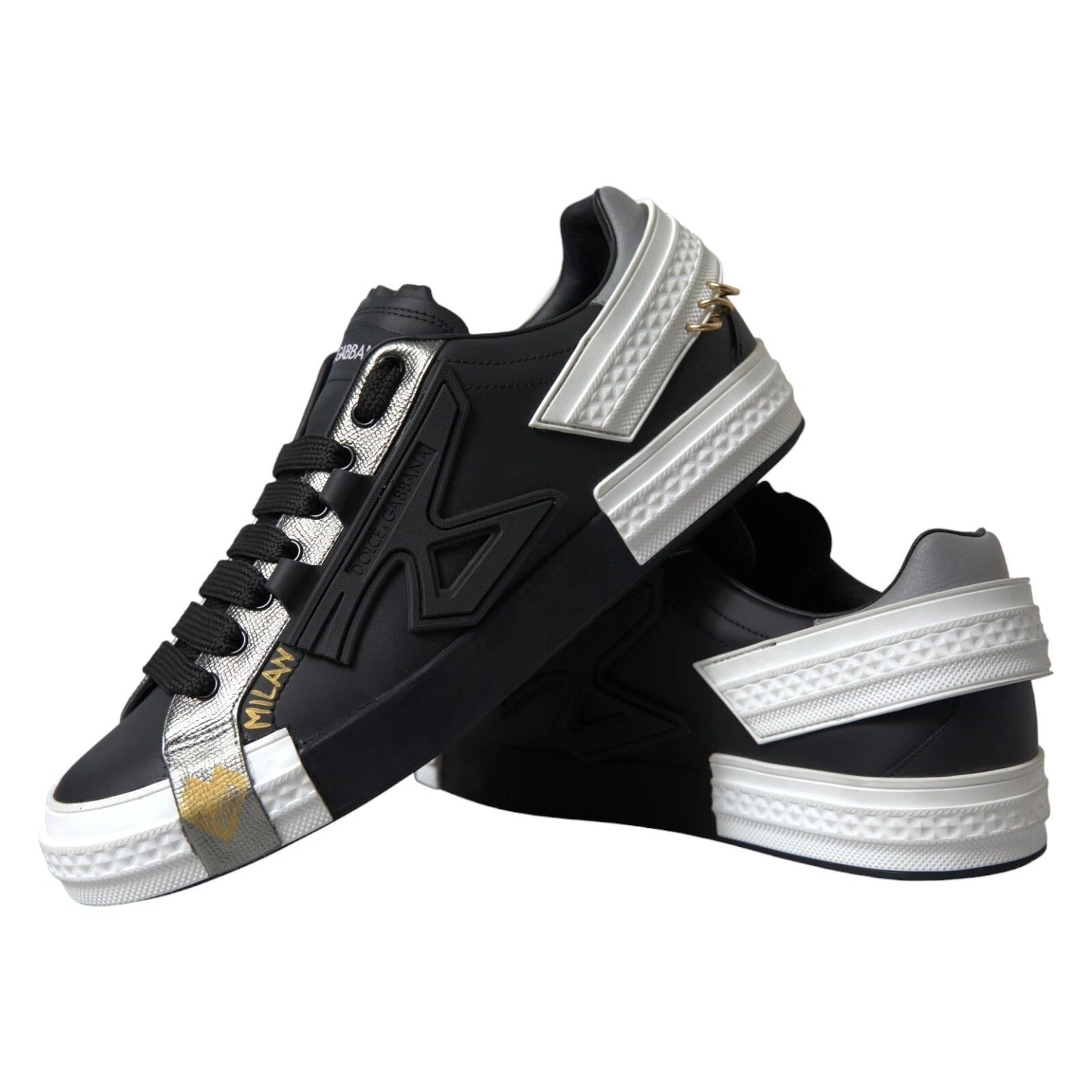 Dolce & Gabbana Schwarz Leder Low Top Sneakers Portofino Schuhe