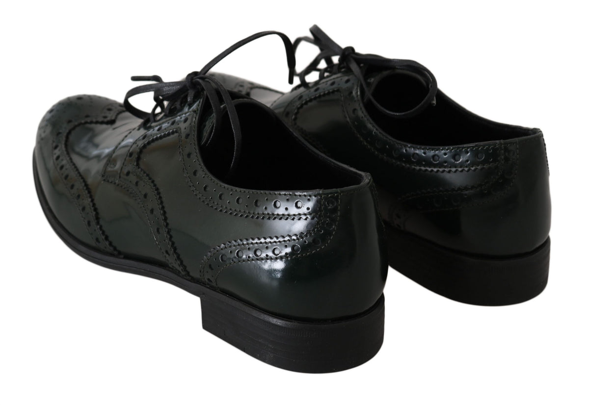 Dolce & Gabbana Grüne Leder Broque Oxford Wingtip Schuhe