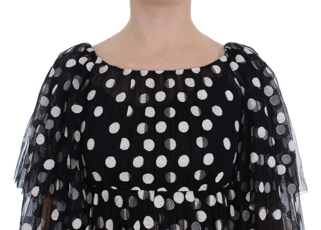 Dolce & Gabbana Schwarz-weiß gepunktetes Kleid mit Rüschen