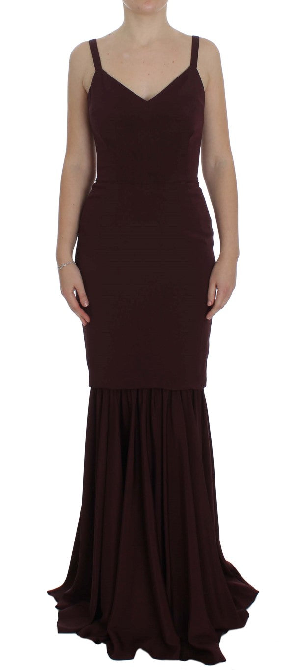 Dolce & Gabbana Bordeauxfarbenes Stretch-Etuikleid in voller Länge