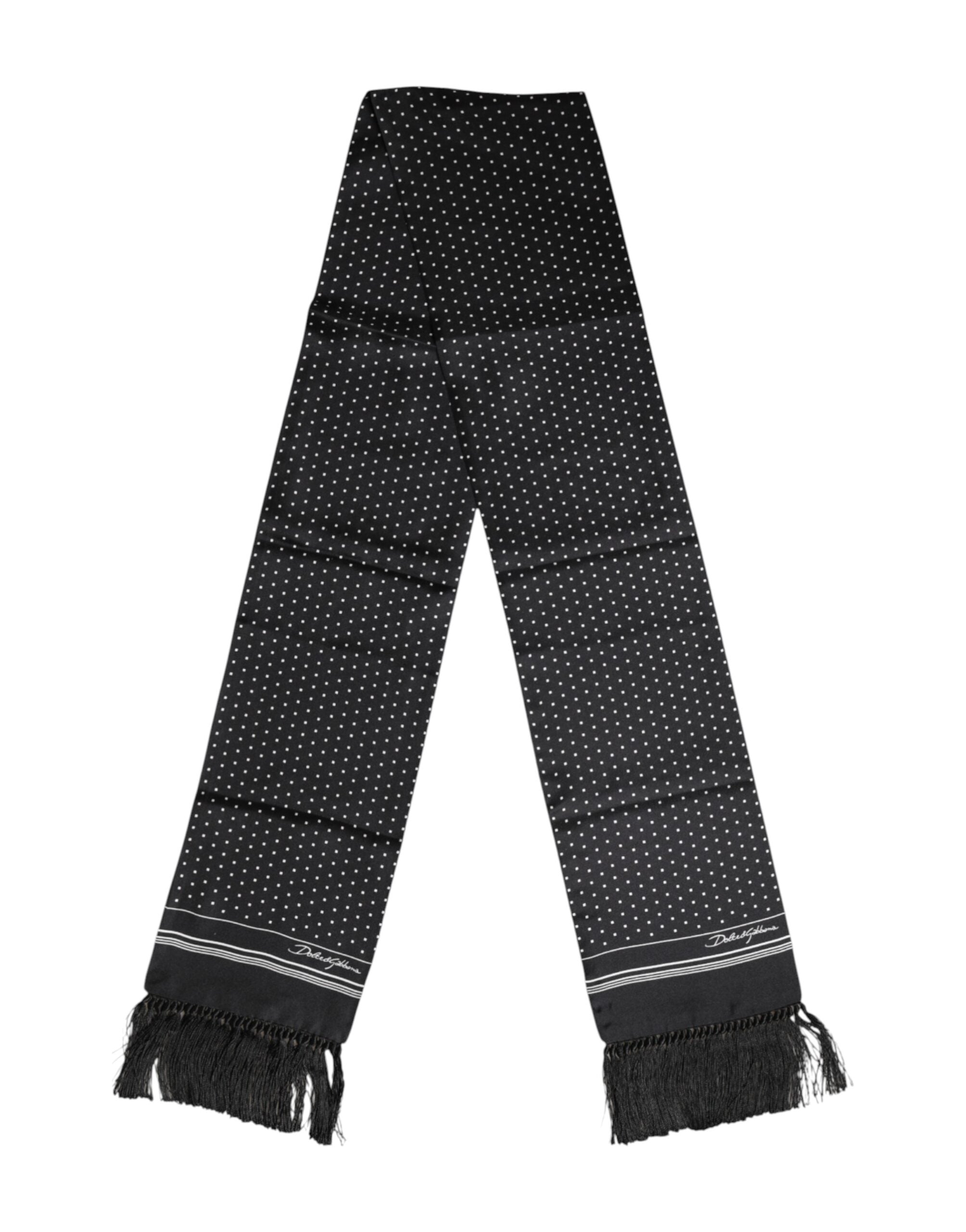 Dolce & Gabbana Schwarzer weißer Polka Dot Fransen Foulard Schal