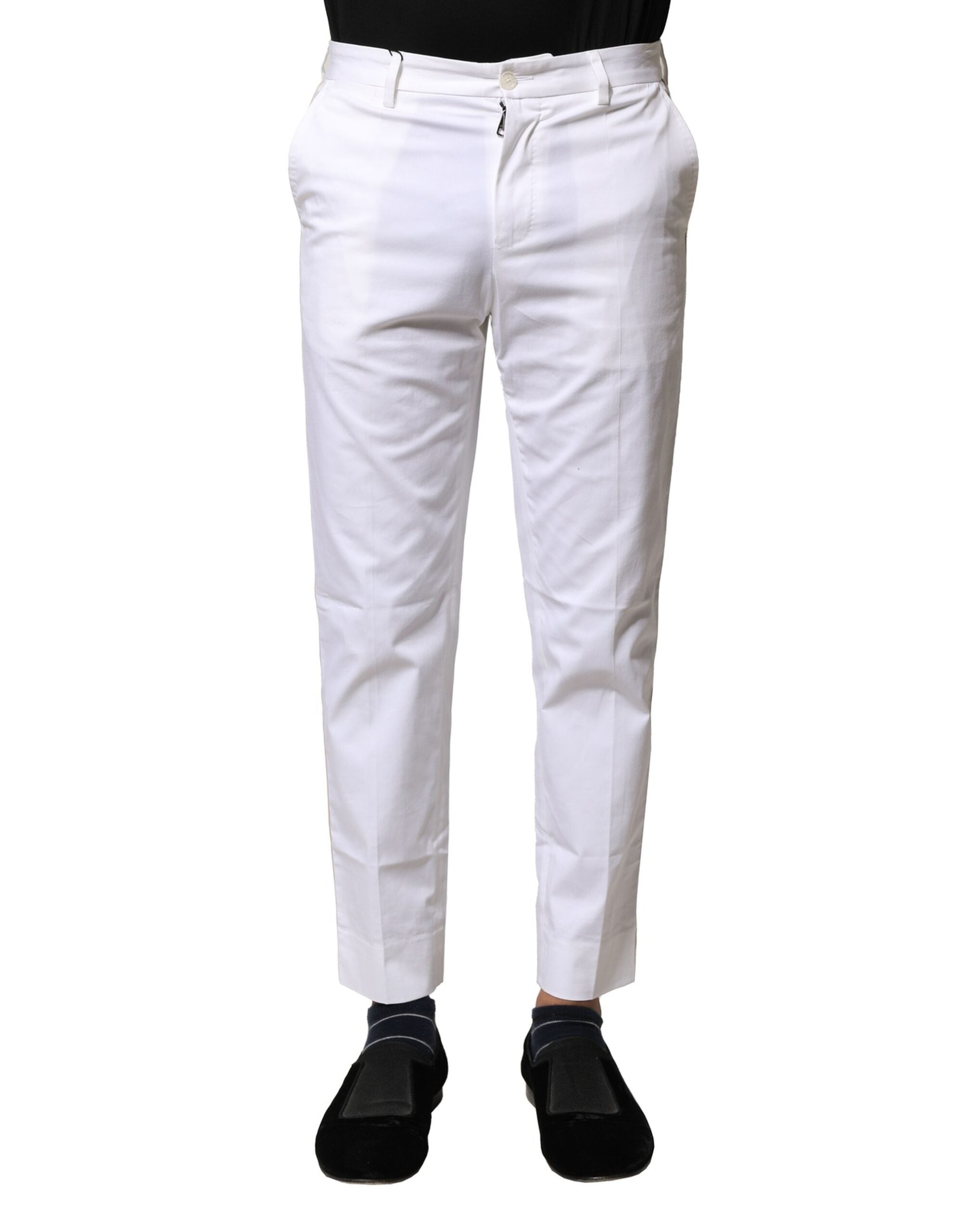 Dolce & Gabbana Weiße Baumwolle Gerade Logo Männer Hose