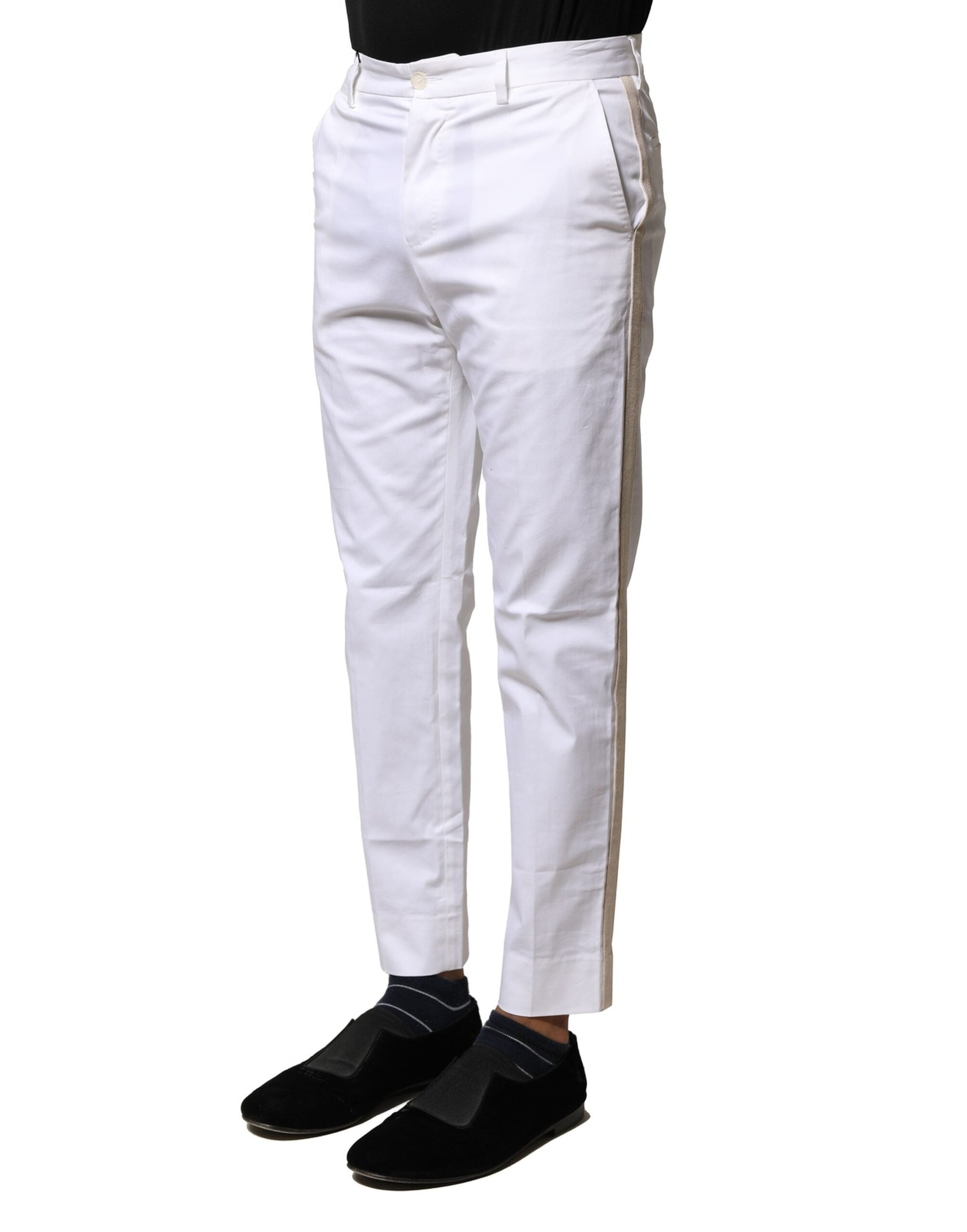 Dolce & Gabbana Weiße Baumwolle Gerade Logo Männer Hose