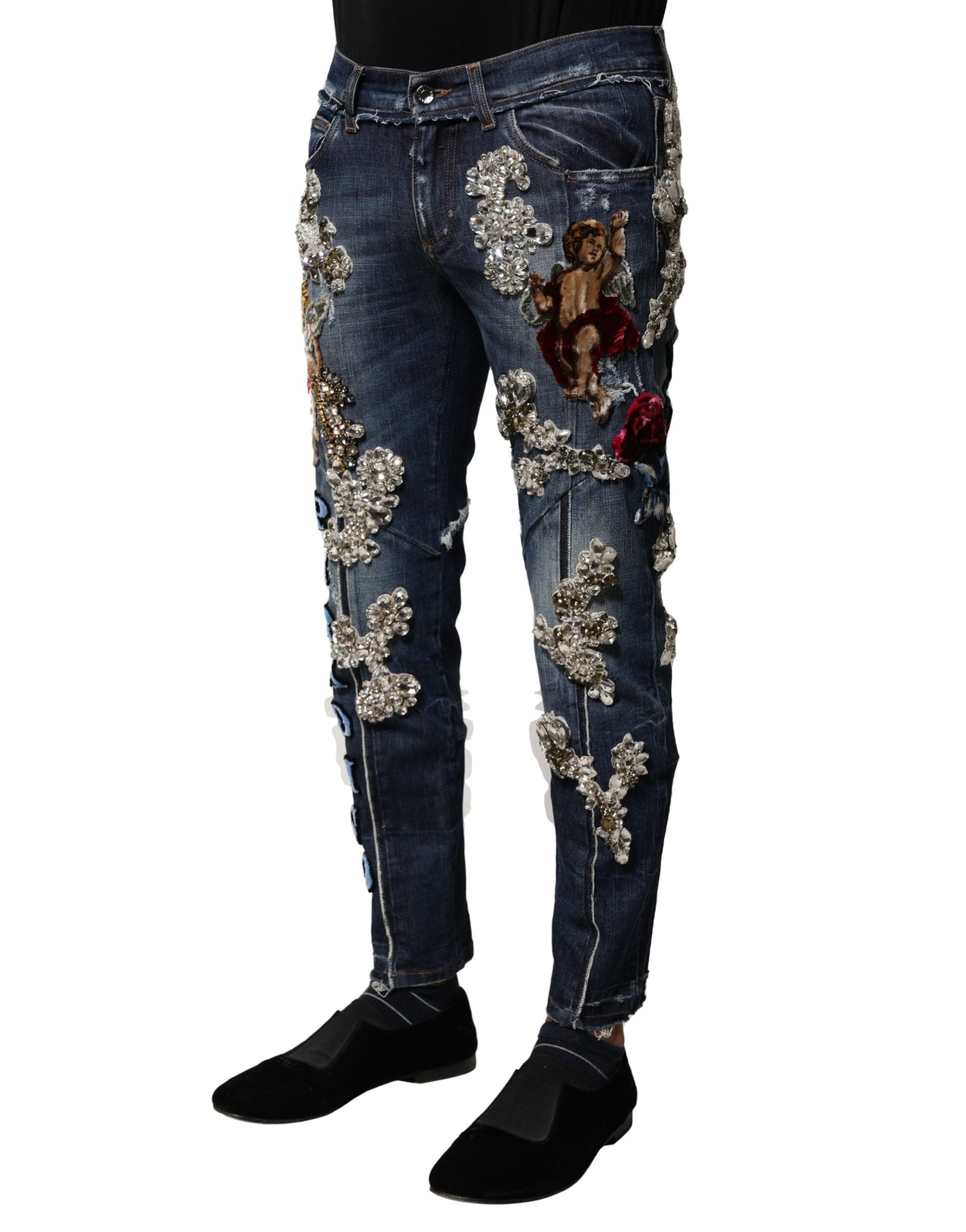 Dolce & Gabbana Blaue Baumwoll-Jeans mit Strass-Verzierungen