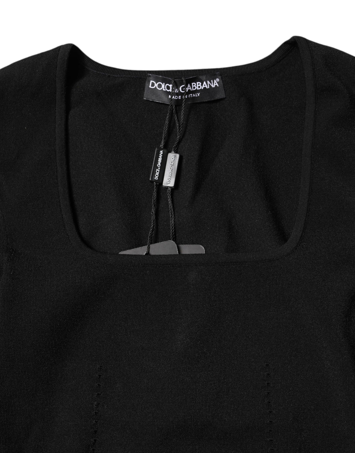 Dolce & Gabbana Schwarzes Langarm-Pullover-Top mit quadratischem Ausschnitt