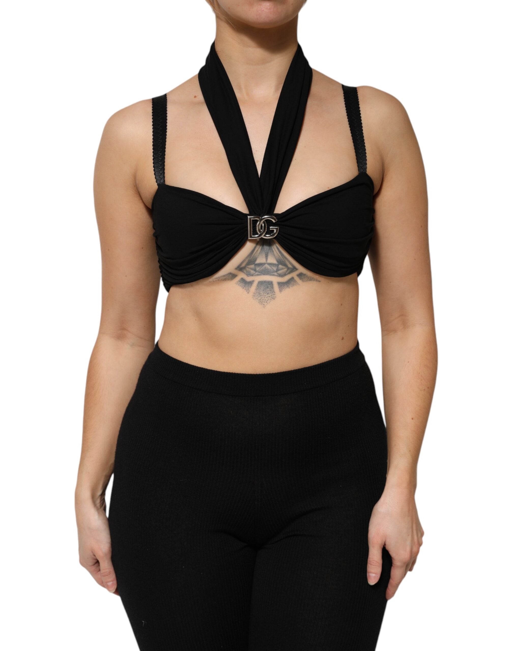 Dolce & Gabbana Schwarzes Cropped Viskose Halter Bustier Top