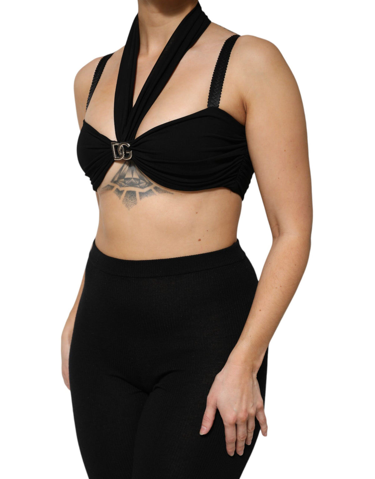 Dolce & Gabbana Schwarzes Cropped Viskose Halter Bustier Top