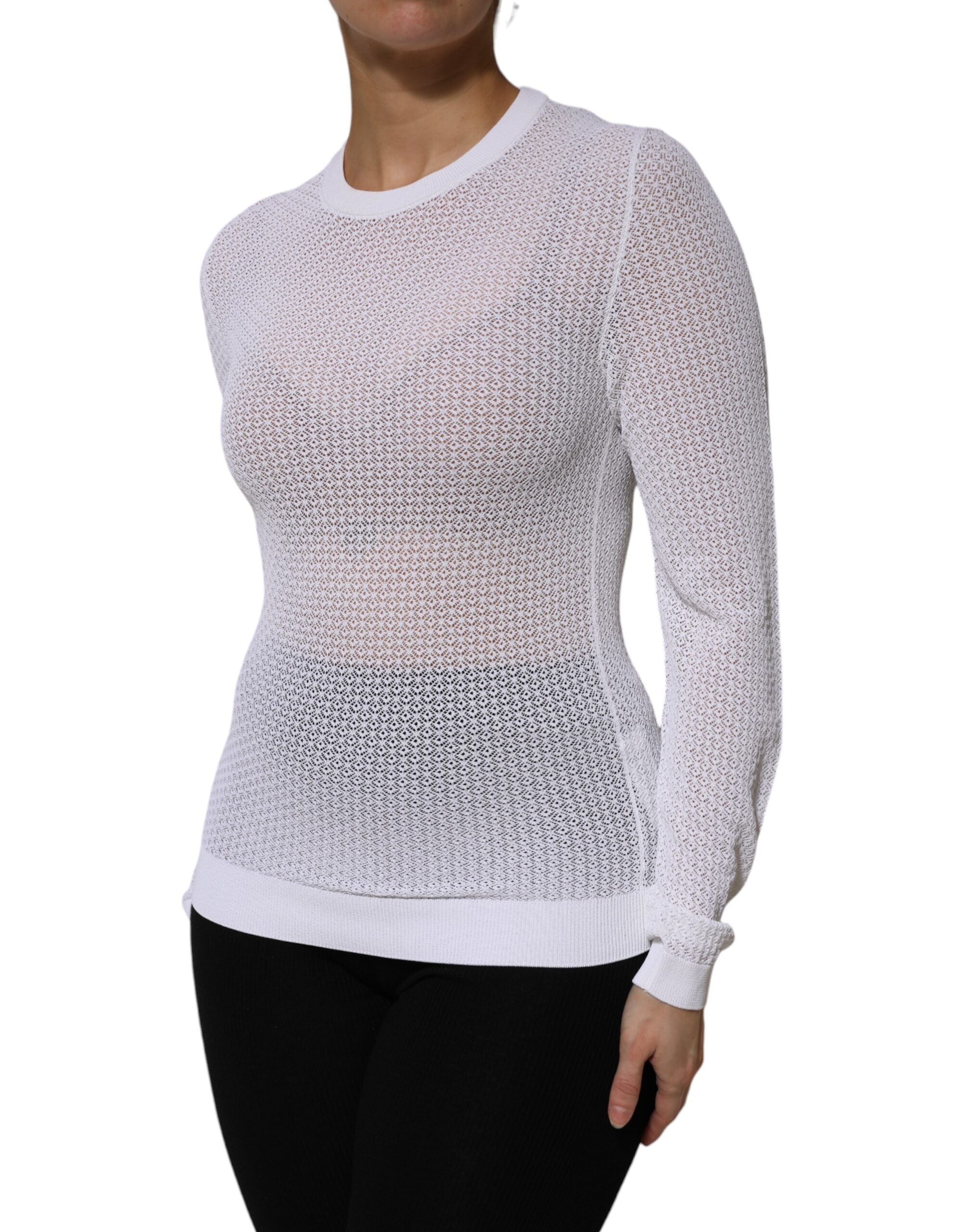 Dolce & Gabbana Weißer Rundhals-Pullover mit langen Ärmeln Top