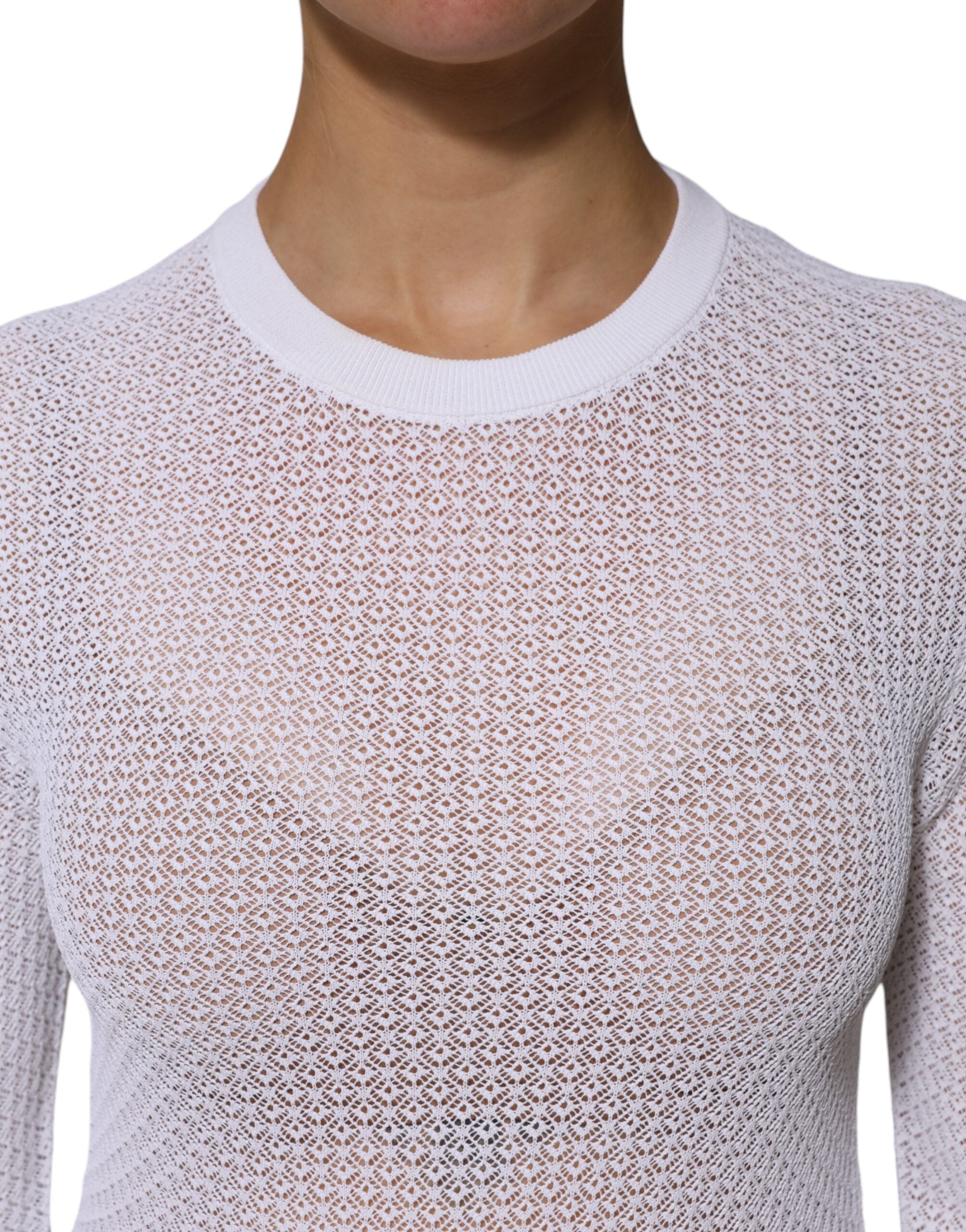 Dolce & Gabbana Weißer Rundhals-Pullover mit langen Ärmeln Top