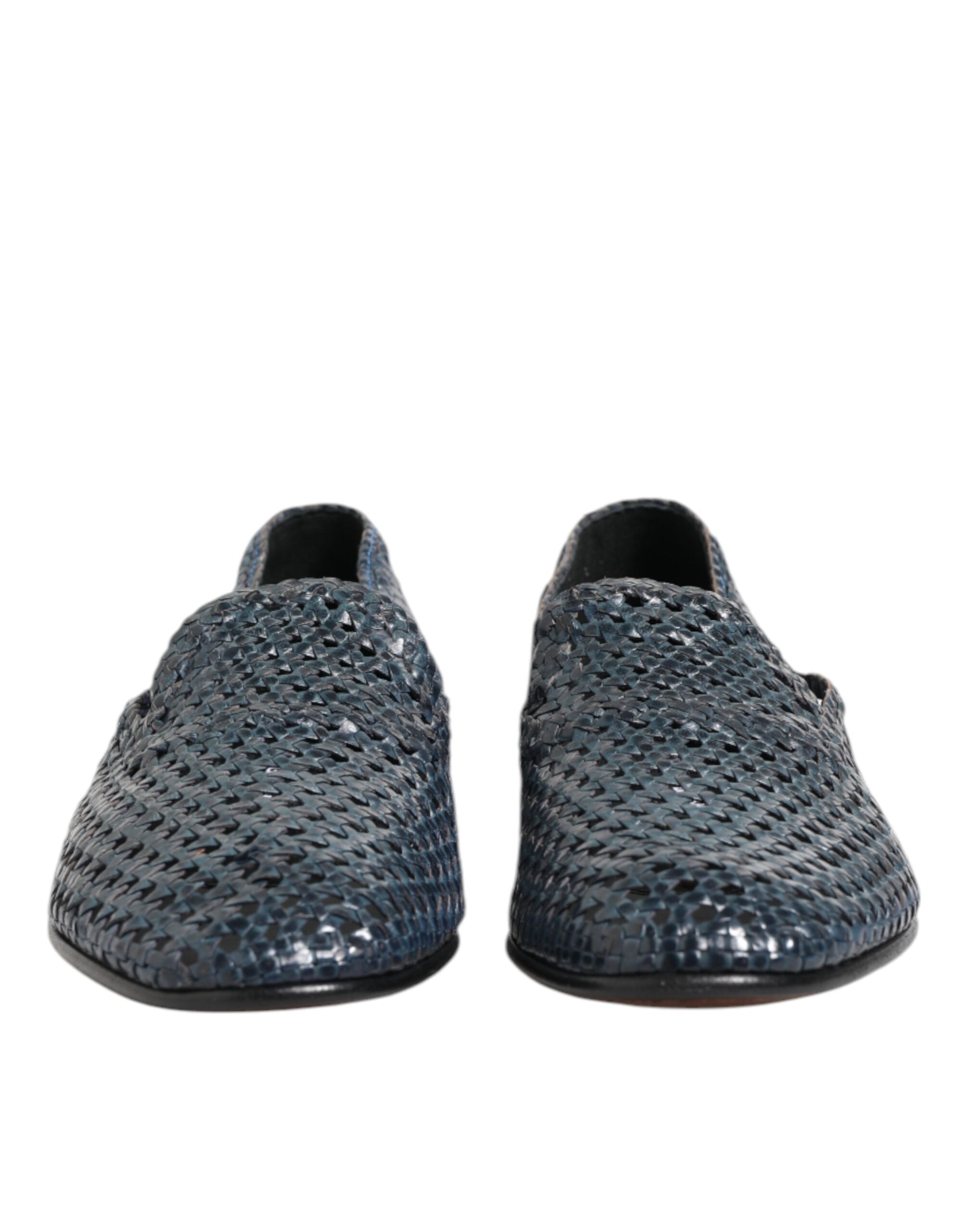 Dolce & Gabbana Blaue gewebte Leder Slipper Schuhe