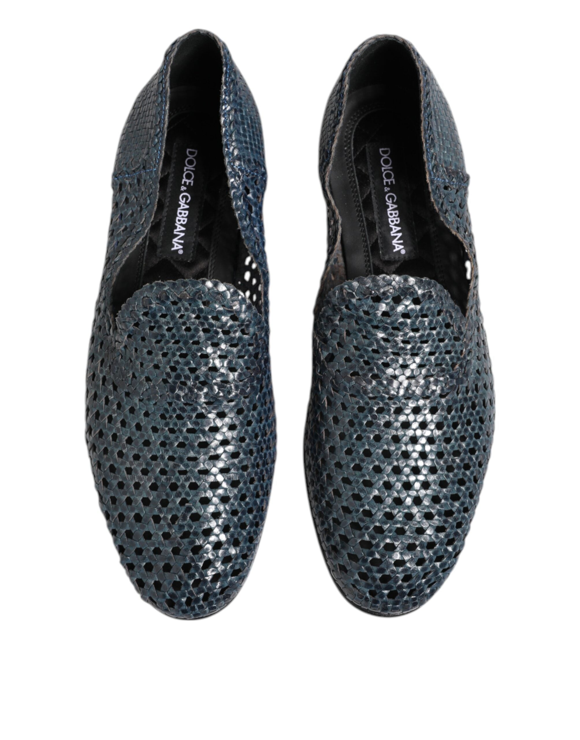 Dolce & Gabbana Blaue gewebte Leder Slipper Schuhe