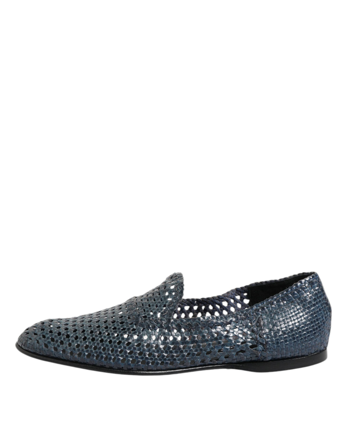 Dolce & Gabbana Blaue gewebte Leder Slipper Schuhe