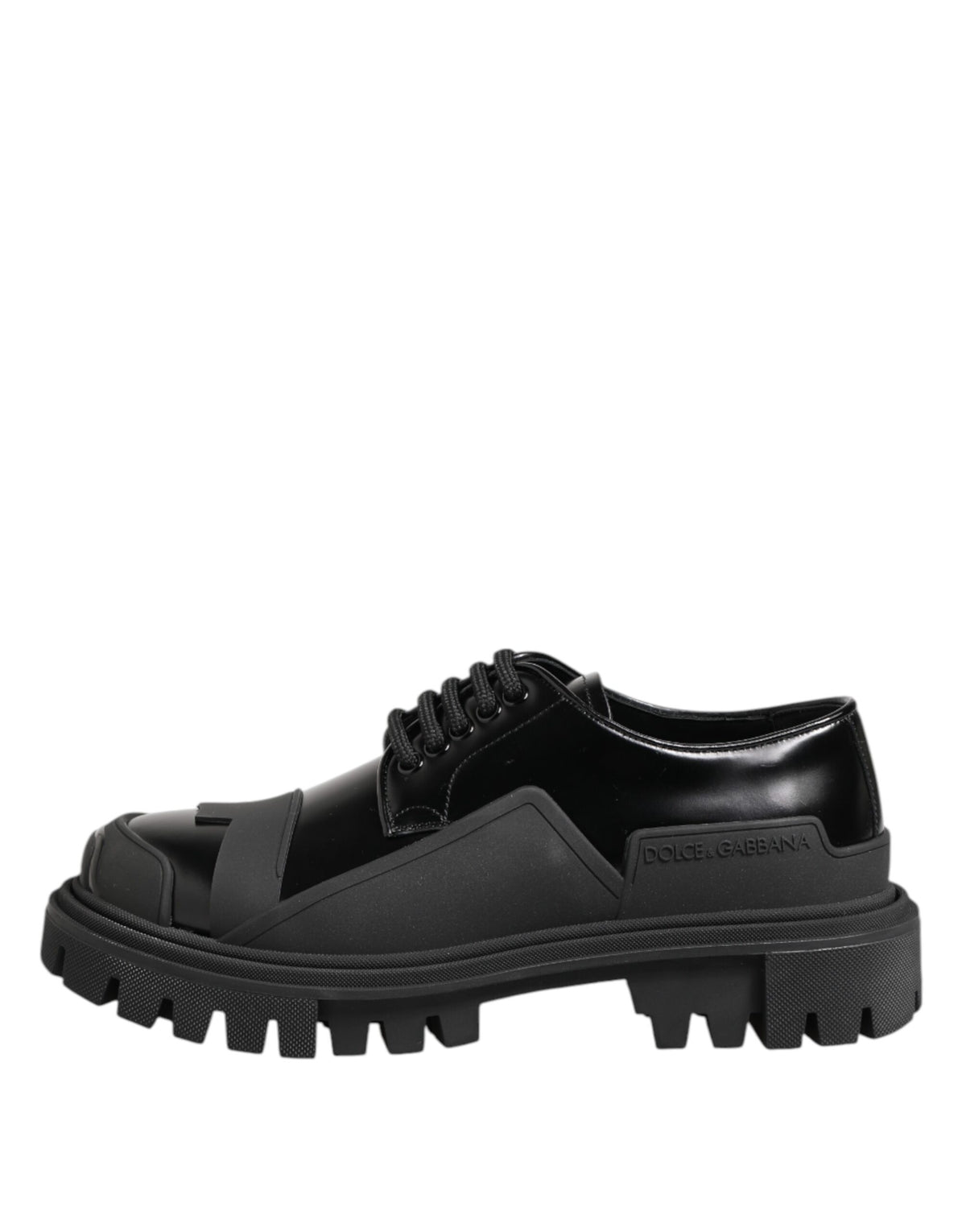 Dolce & Gabbana Trekking-Derby-Schuhe aus schwarzem Lackleder