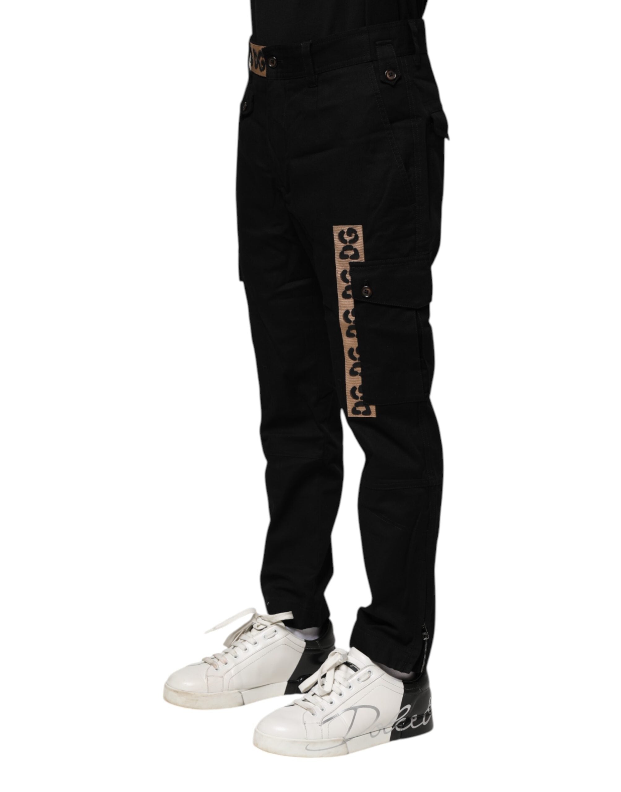 Dolce & Gabbana Schwarze Baumwoll-Cargo Freizeithose