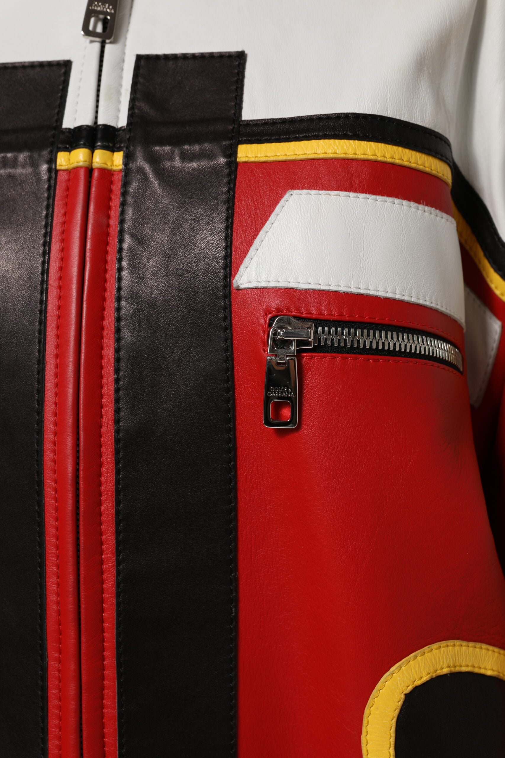 Dolce & Gabbana Multicolor Leder Biker Mantel Jacke mit Reißverschluss