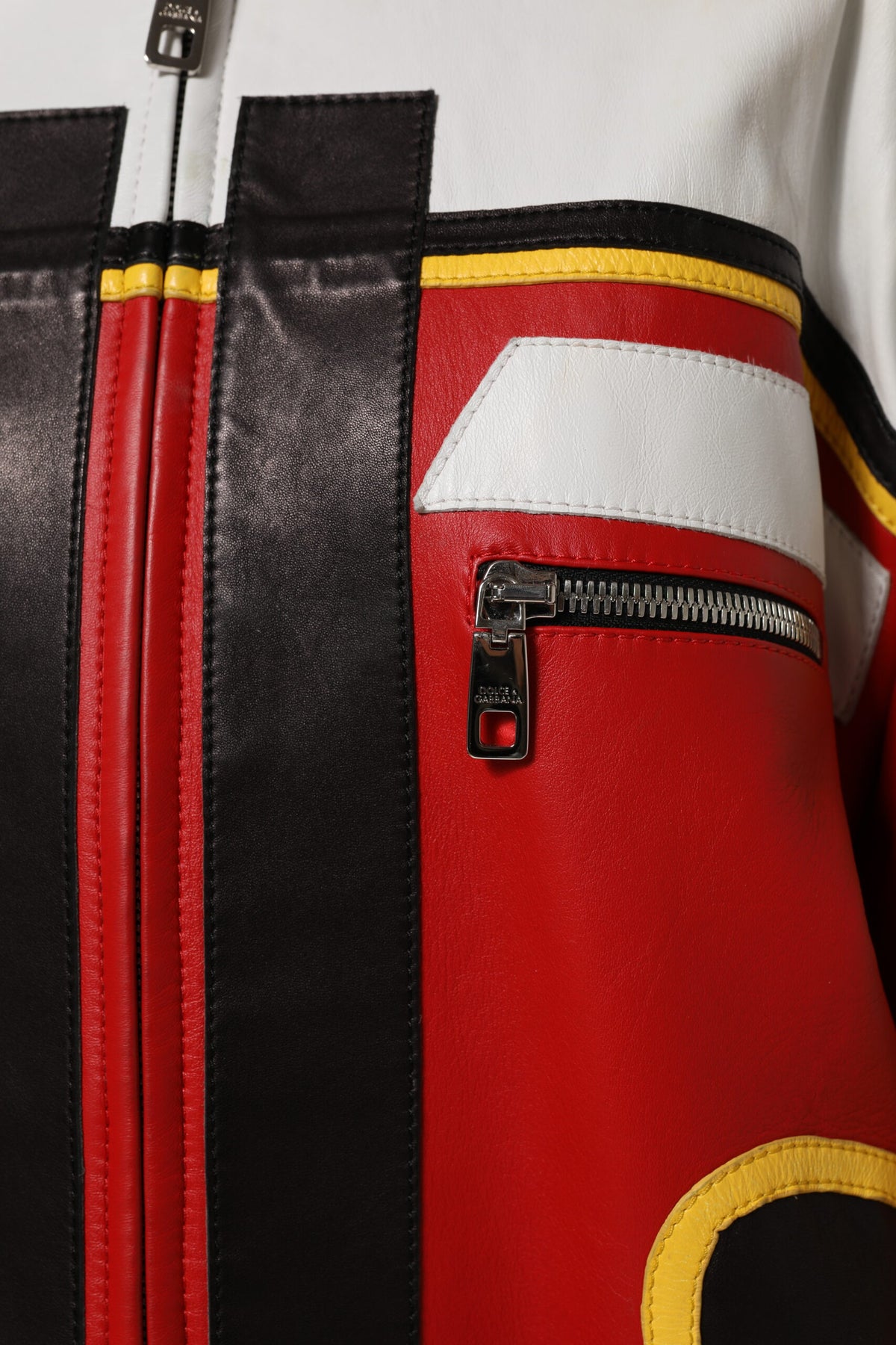 Dolce & Gabbana Multicolor Leder Biker Mantel Jacke mit Reißverschluss